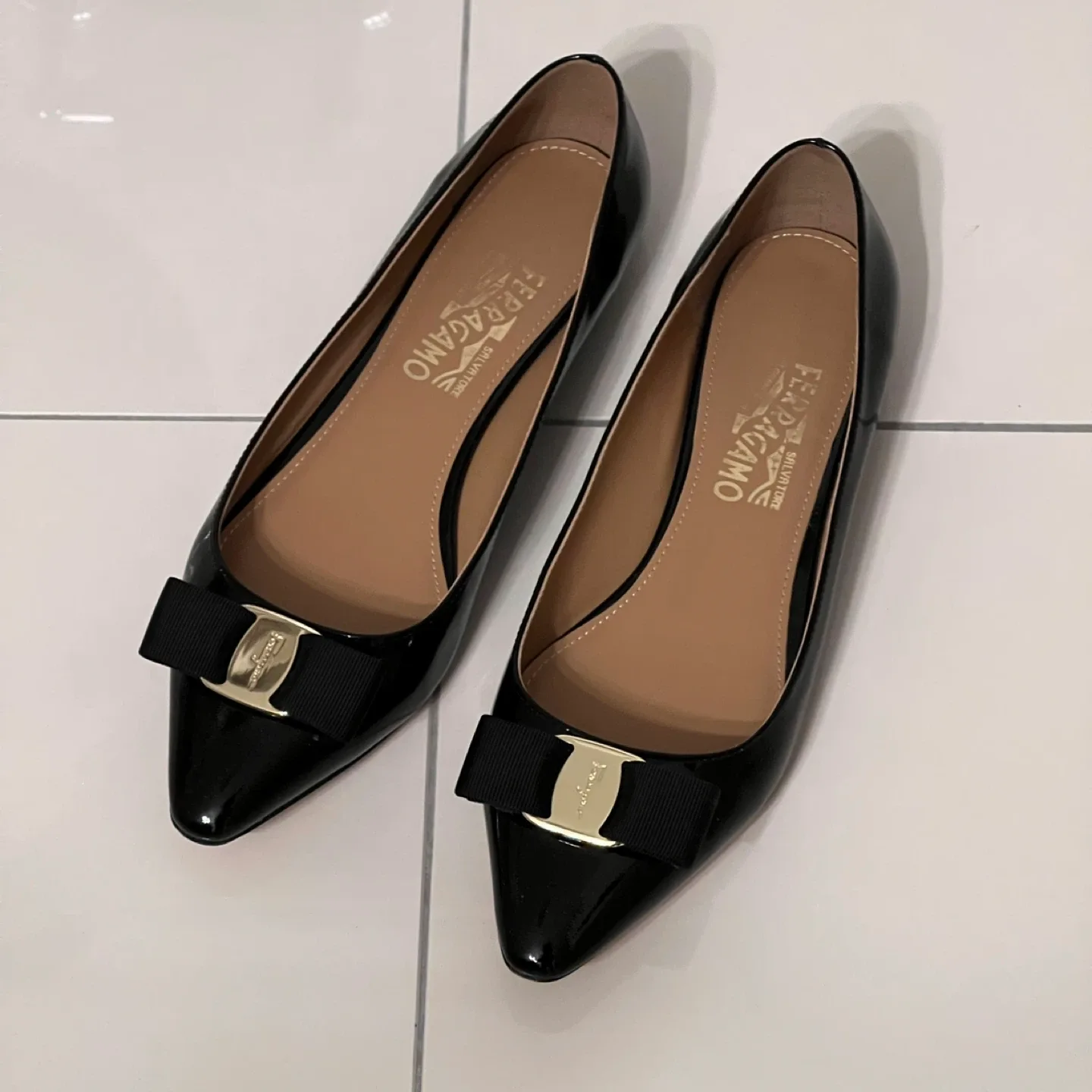 Salvatore Ferragamo Black Patent Leather Pumps