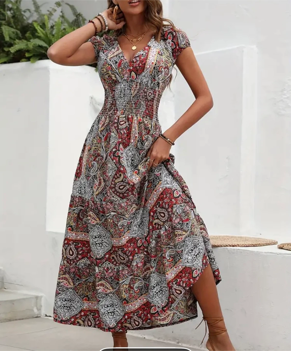 Red Patterned Maxi Dress - Size XL - photo 5