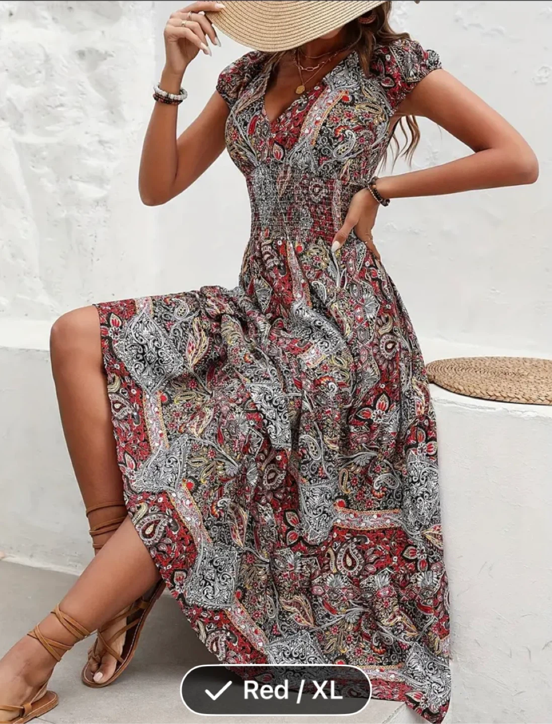 Red Patterned Maxi Dress - Size XL