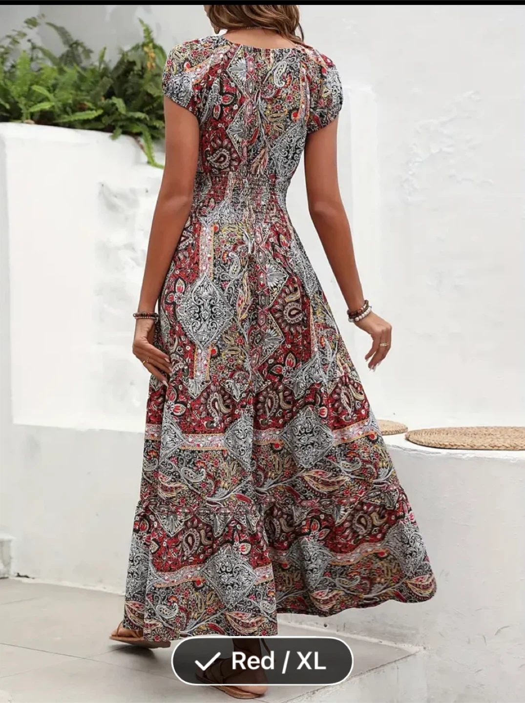 Red Patterned Maxi Dress - Size XL - photo 2