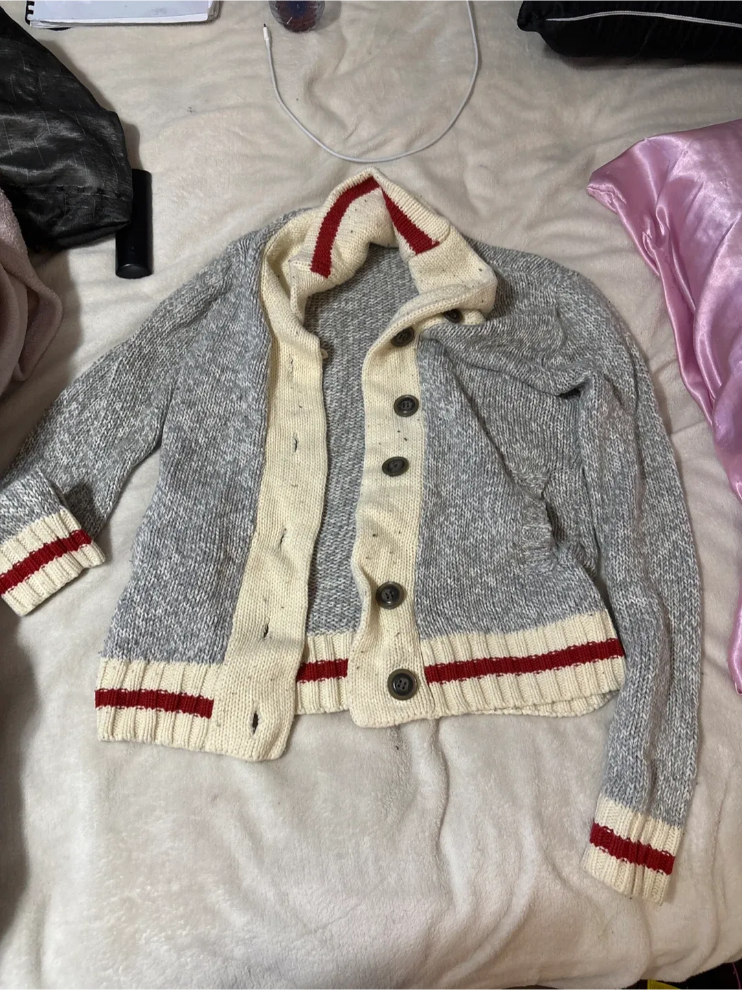 Bluenotes Cardigan - Grey, White, Red thumbnail