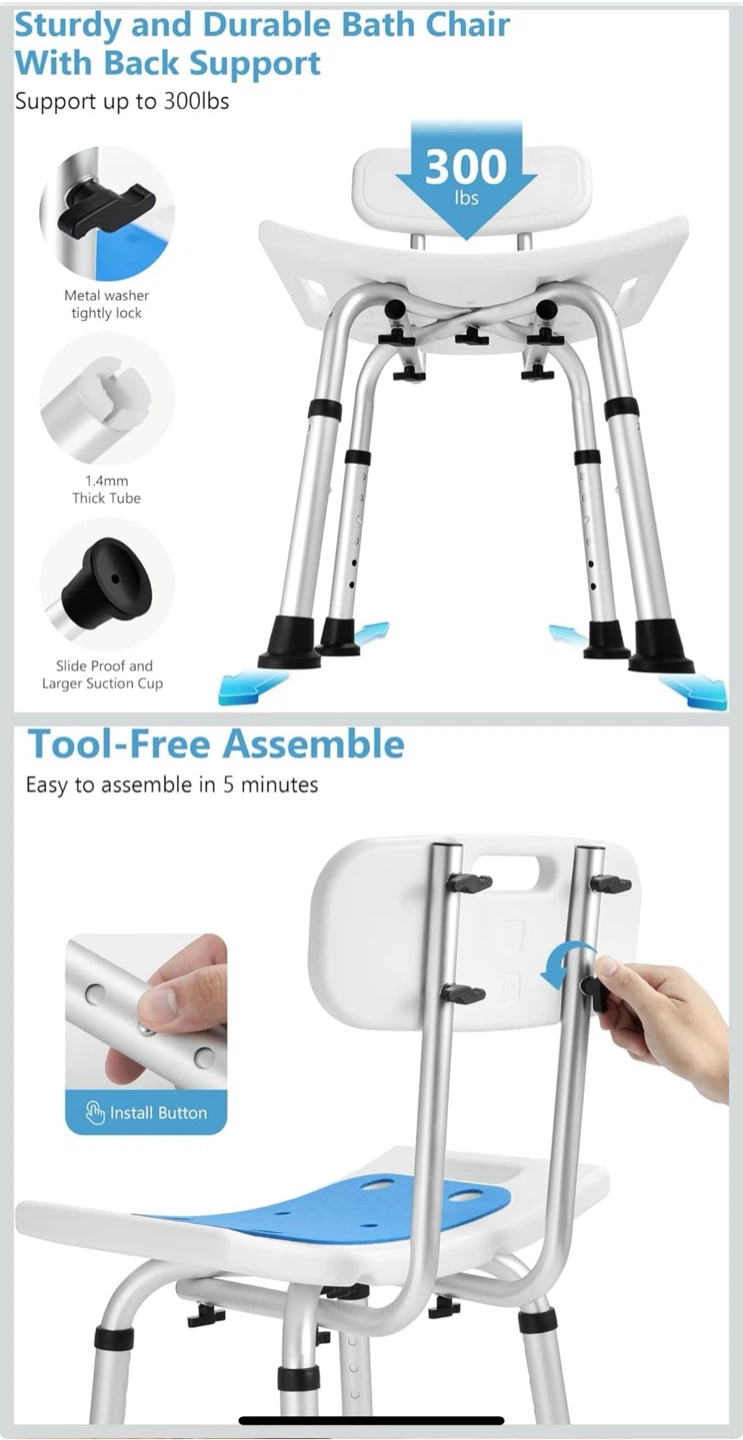 Adjustable Shower Chair with Back Support - photo 5