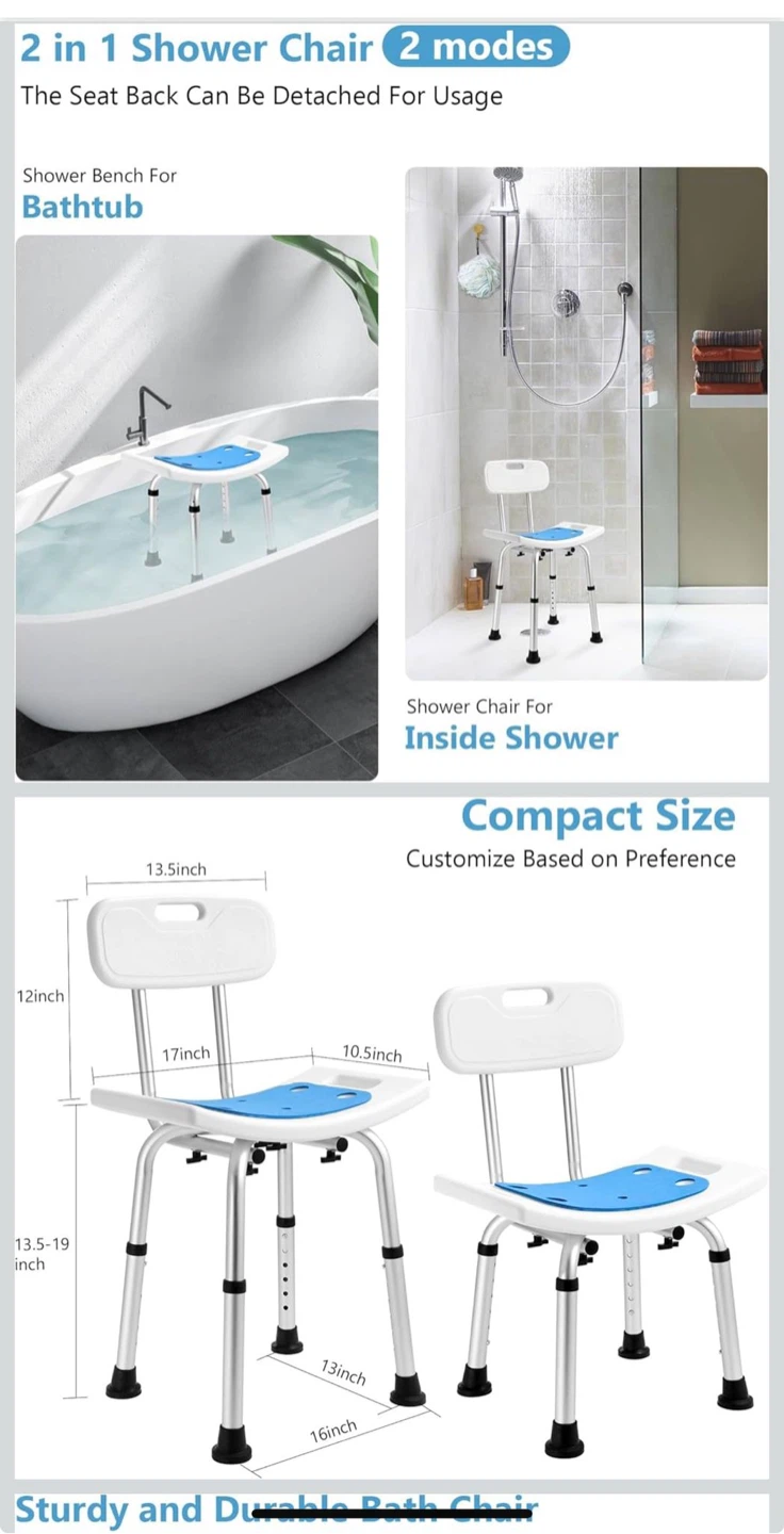 Adjustable Shower Chair with Back Support - photo 3