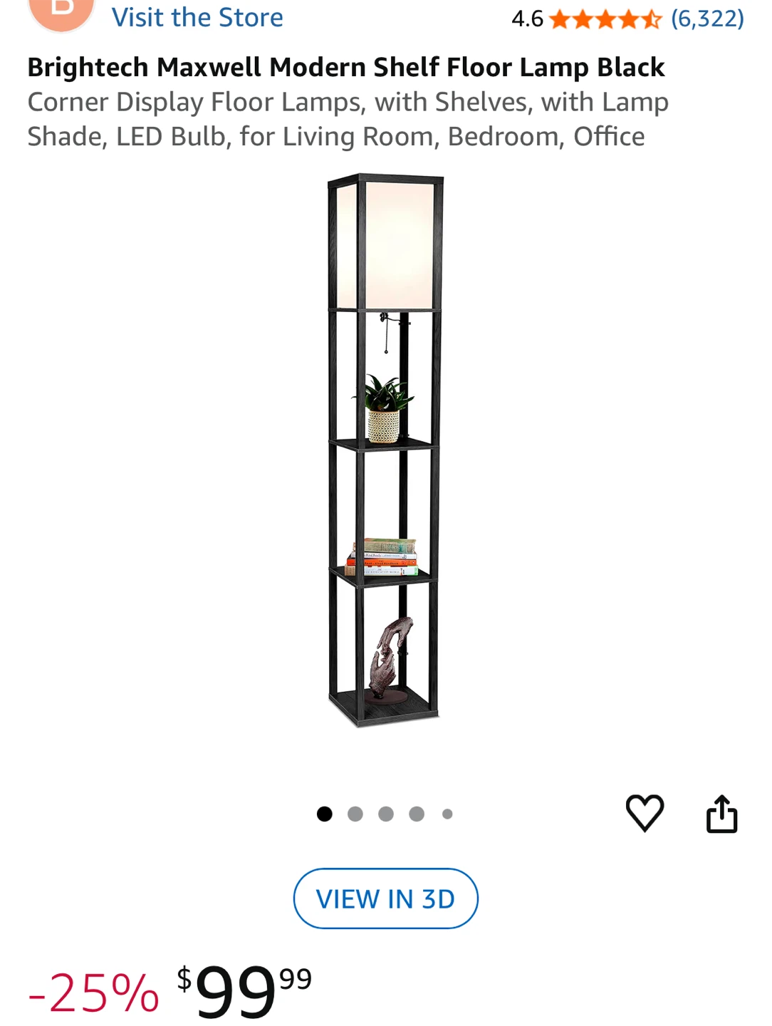 Brightech Maxwell Modern Shelf Floor Lamp Black