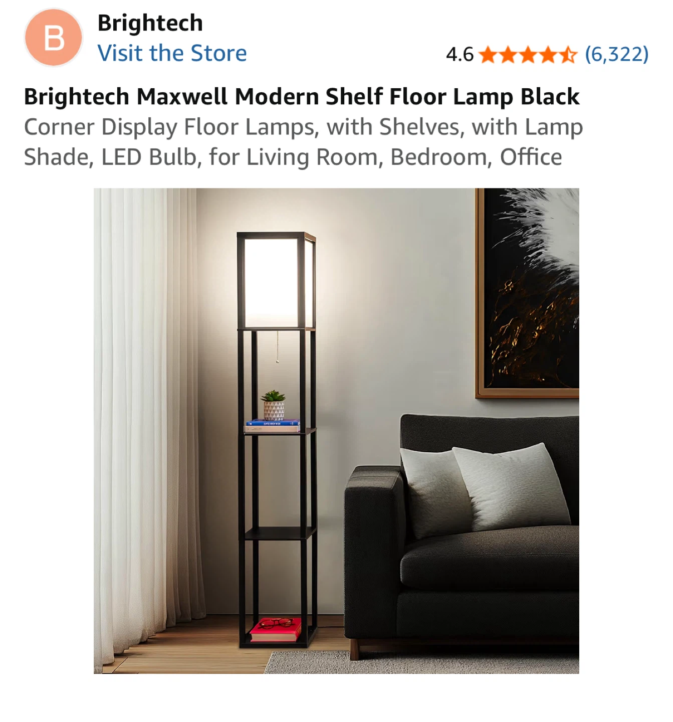 Brightech Maxwell Modern Shelf Floor Lamp Black - photo 2