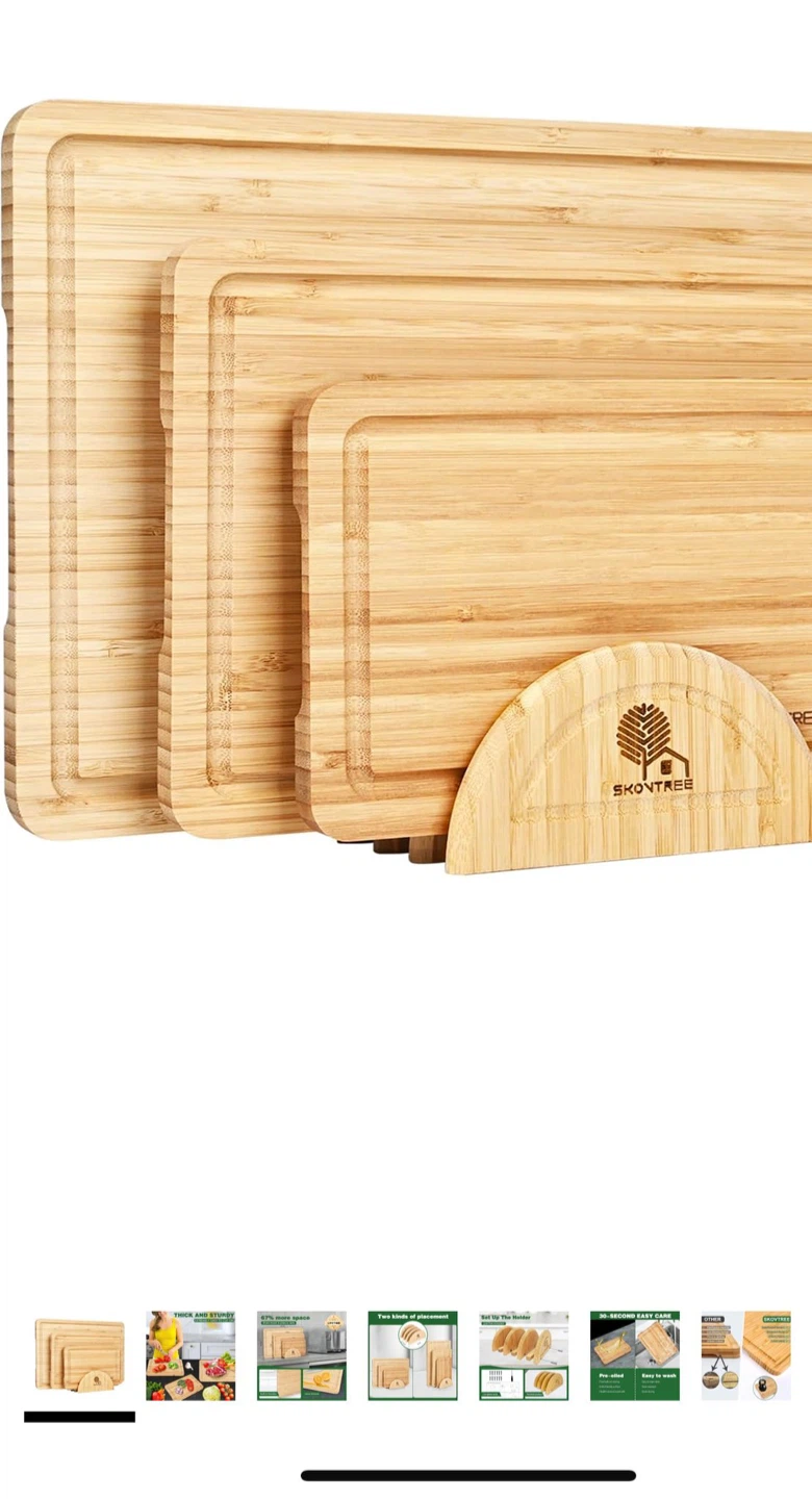 Skontree Bamboo Cutting Board Set with Stand