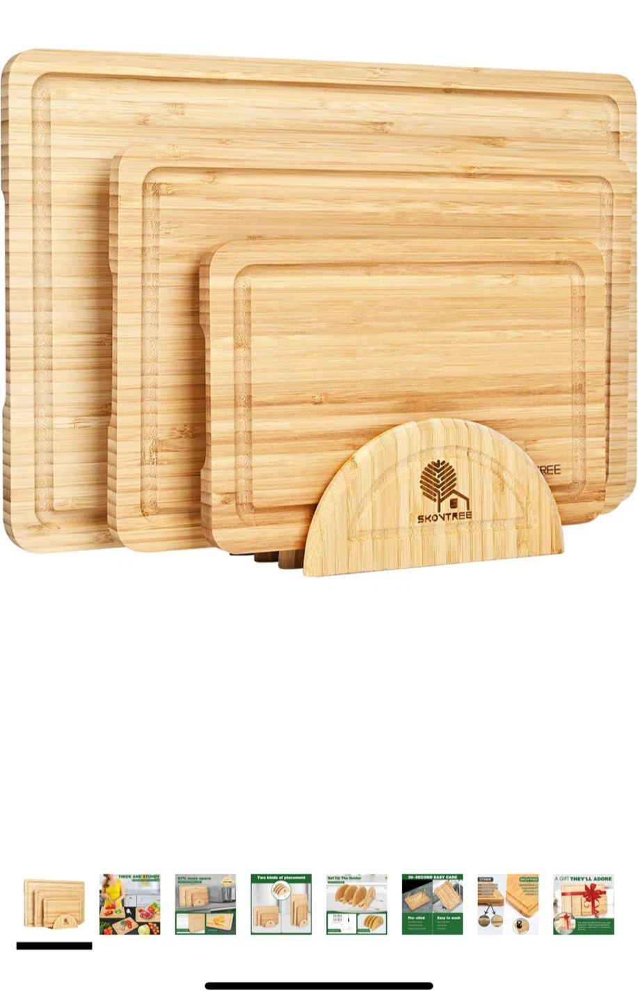 Skontree Bamboo Cutting Board Set with Stand - photo 3