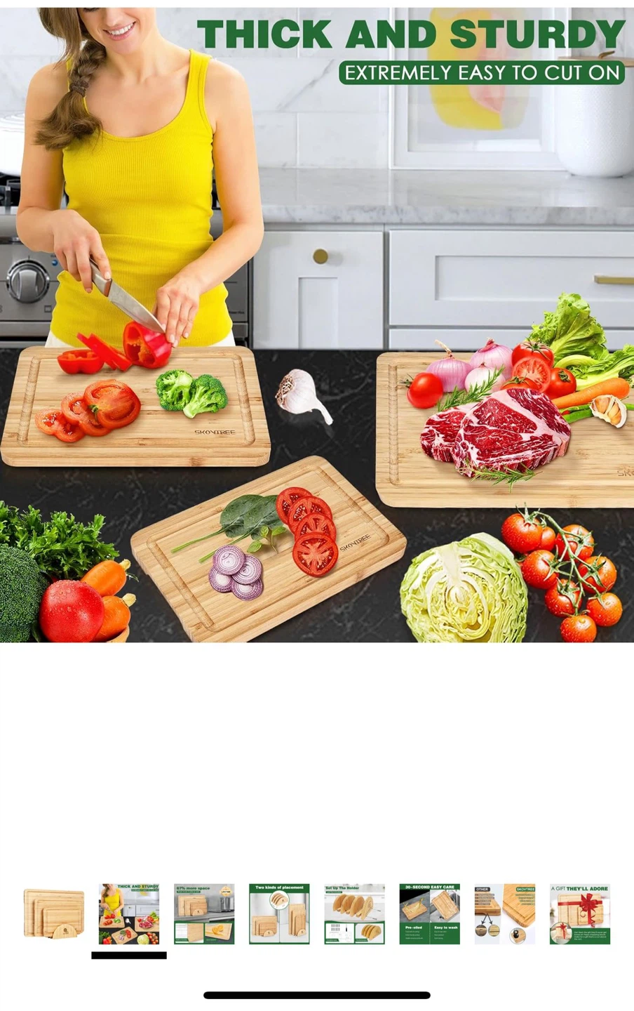 Skontree Bamboo Cutting Board Set with Stand - photo 5