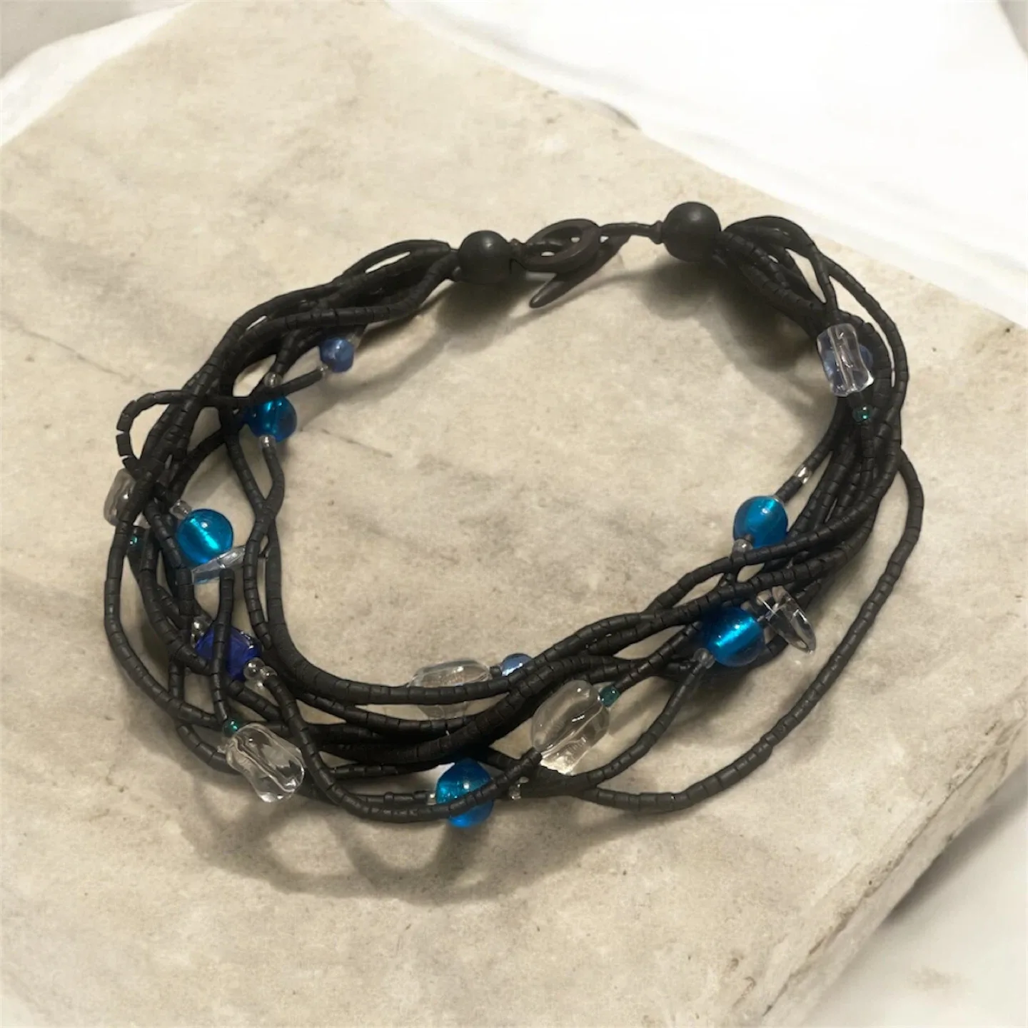 Beaded Strand Necklace - Black & Blue
