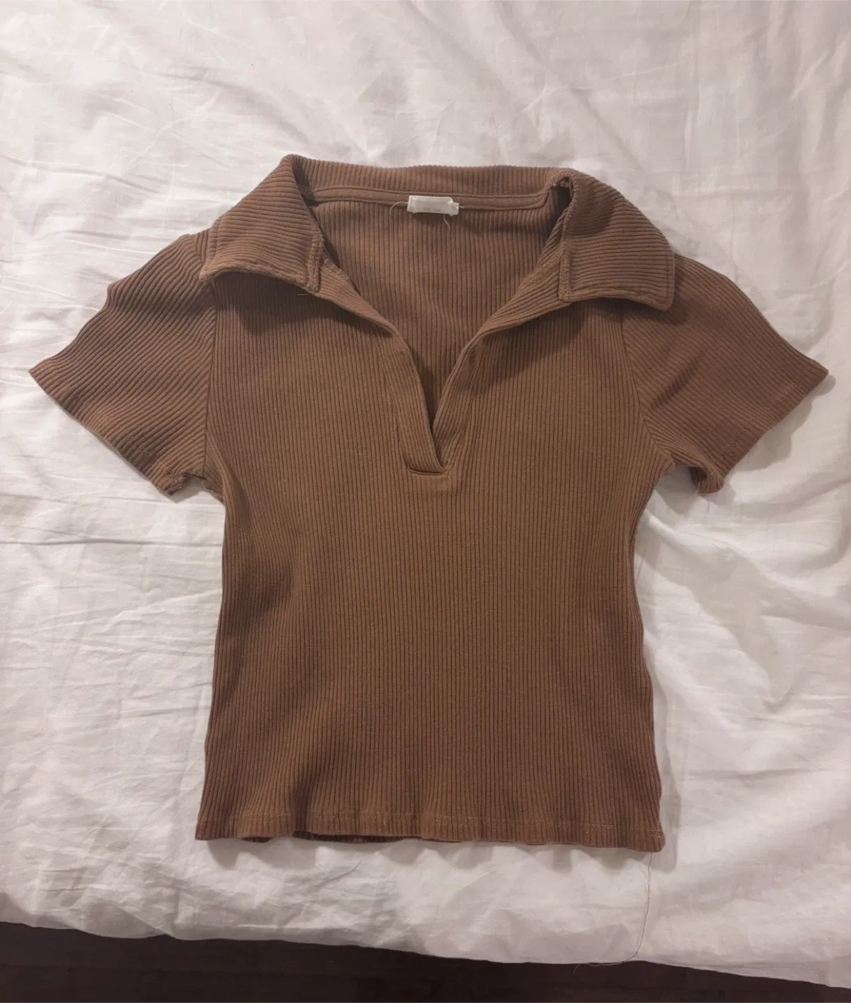 short fitted brown polo tee thumbnail