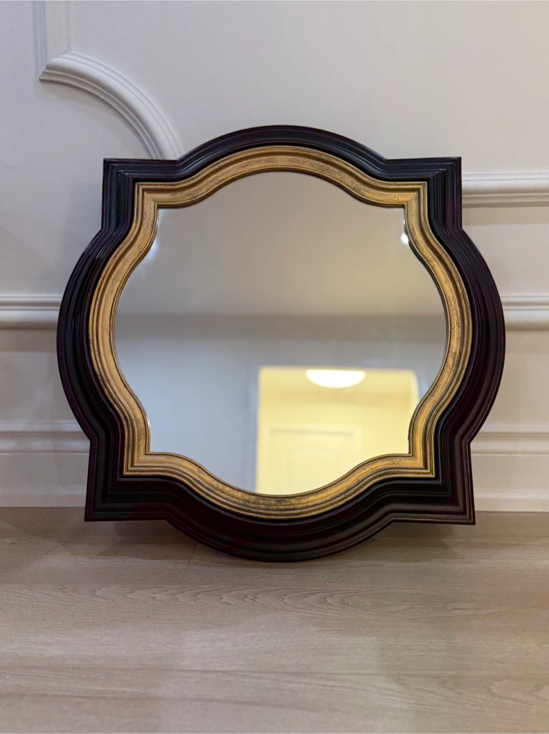 Framed Wall Mirror - Brown & Gold Accent