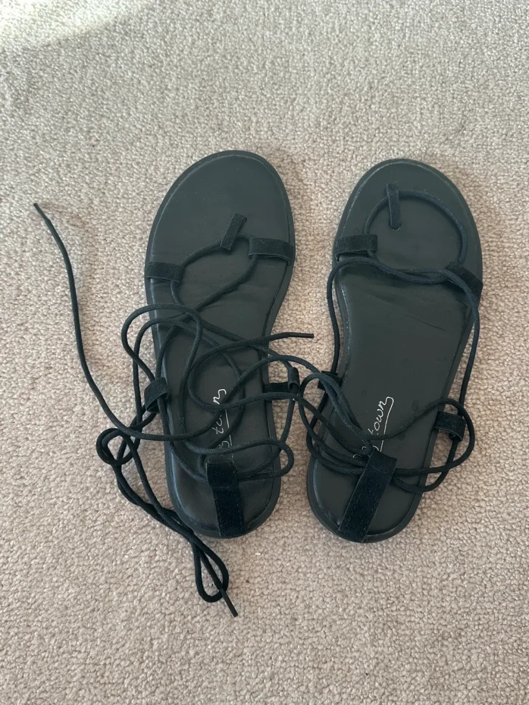 Town Shoes Black Lace-Up Sandals thumbnail