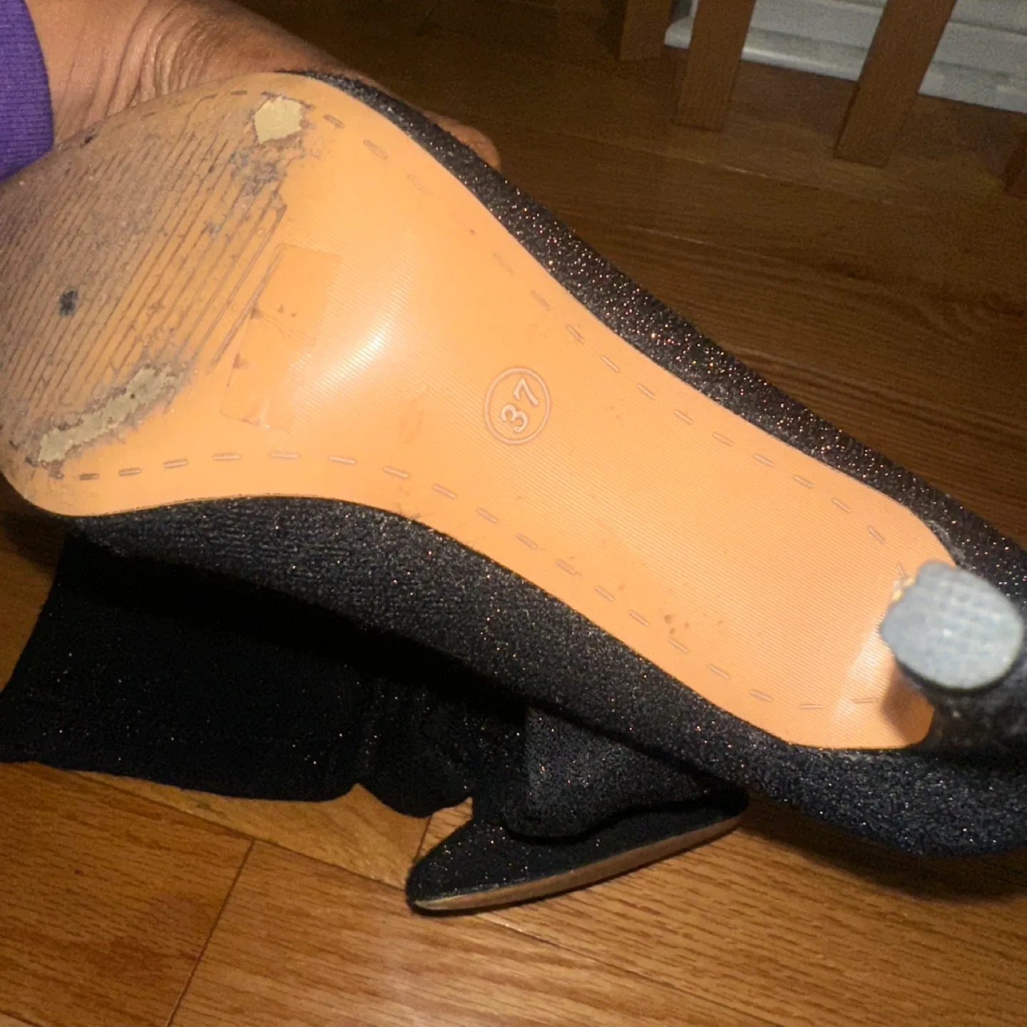 Black Glitter Thigh High Heeled Boots image indicator(5)