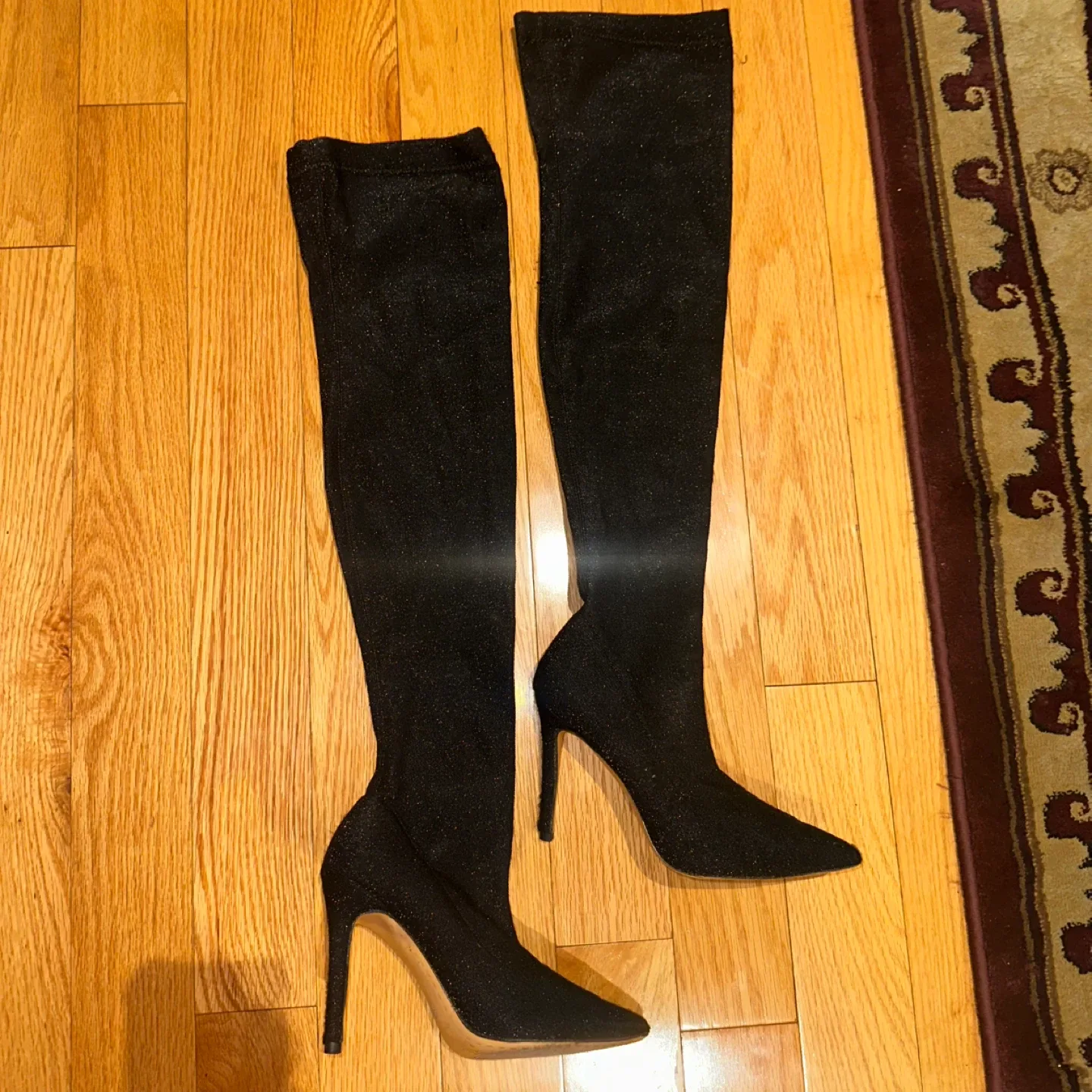 Black Glitter Thigh High Heeled Boots image indicator(3)