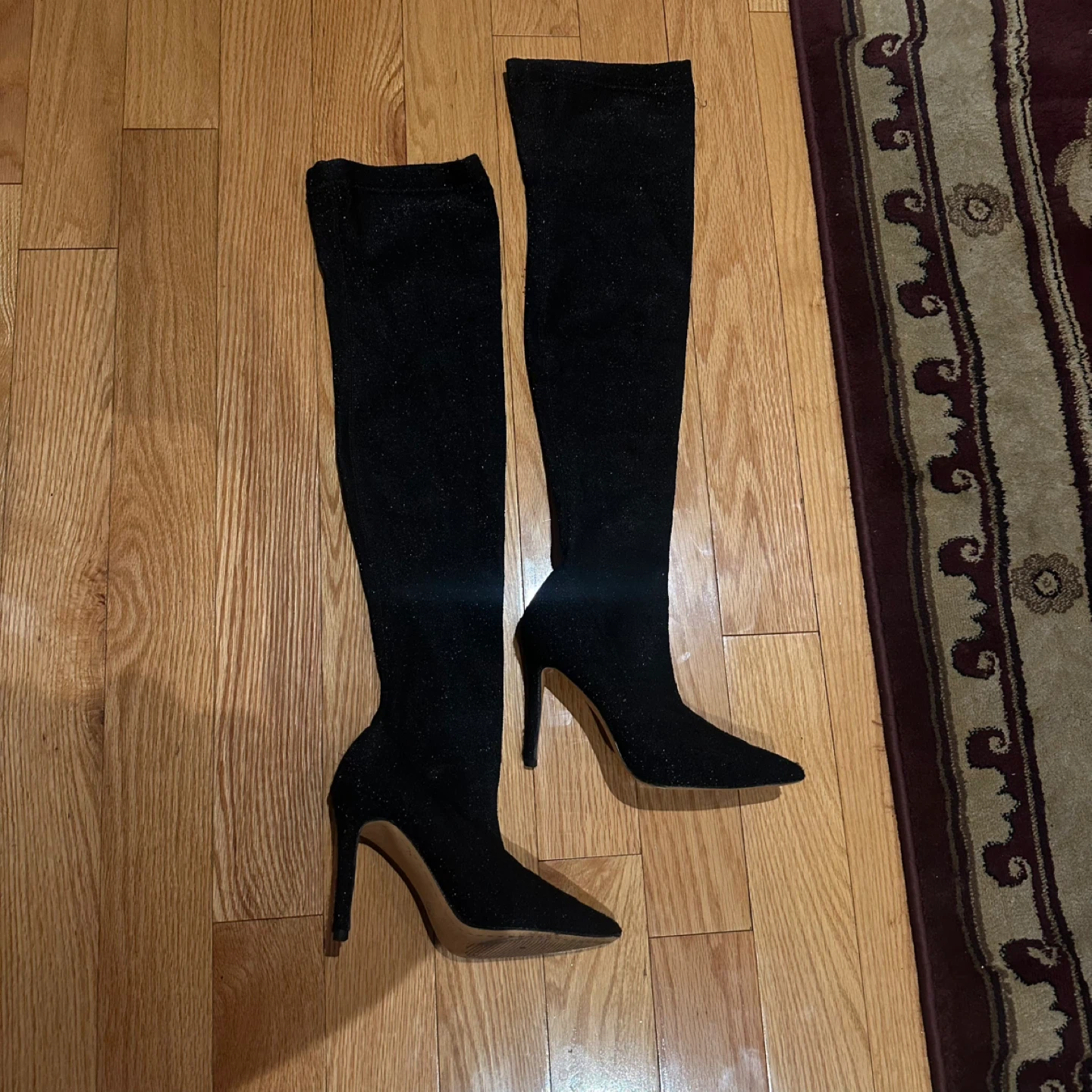 MUST❗️GO✅Black Glitter Thigh High Heeled Boots - photo 2