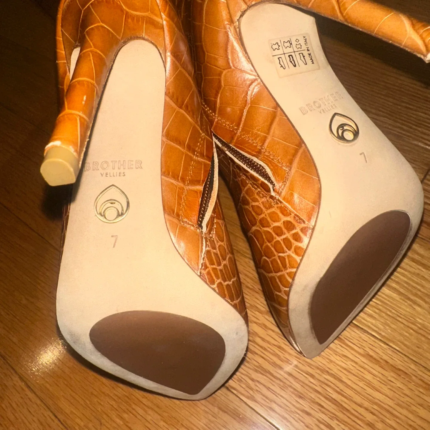 Brother Vellies Brown Croc Heel Boots image indicator(7)