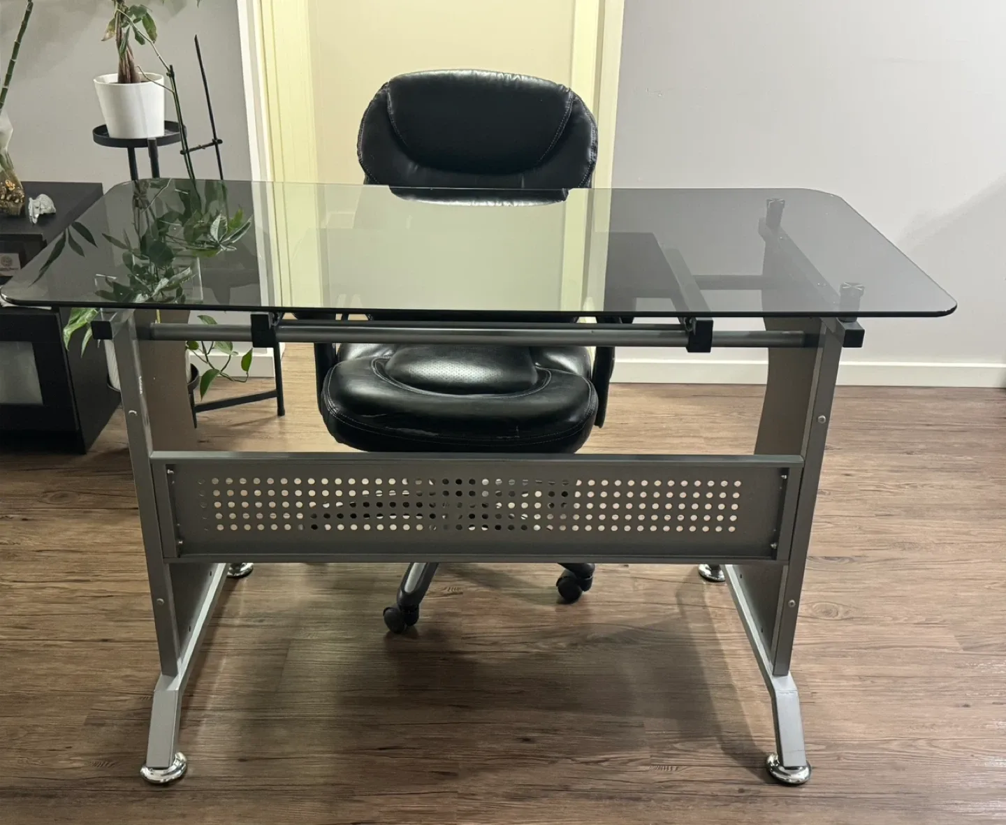 Glass Top Computer Desk with Chair