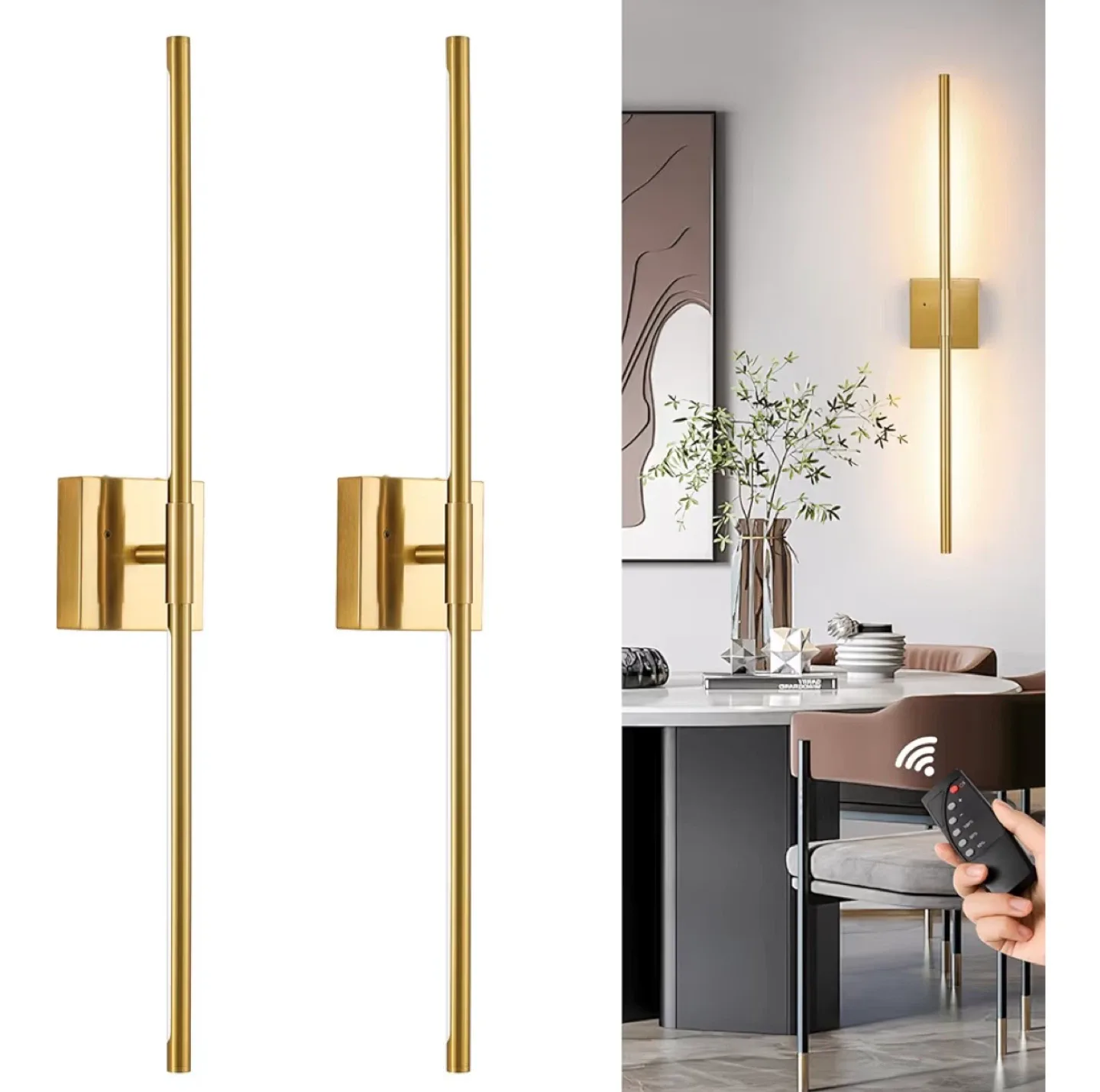 40” Wall Sconces Light Fixtures Rechargeable - Gold