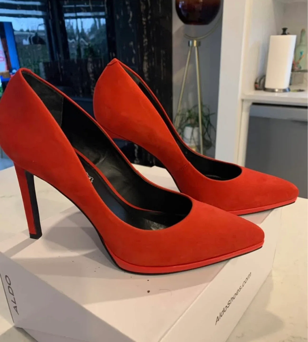 ALDO Red Suede Heels, Size 8 image indicator(2)