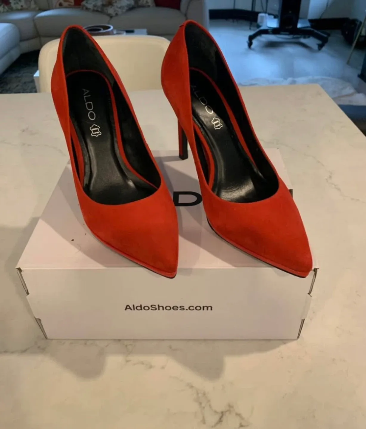 ALDO Red Suede Heels, Size 8 image indicator(3)