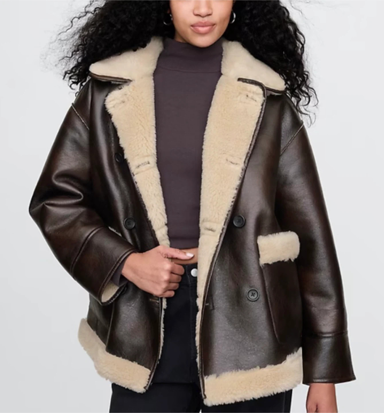 Vegan leather sherpa jacket