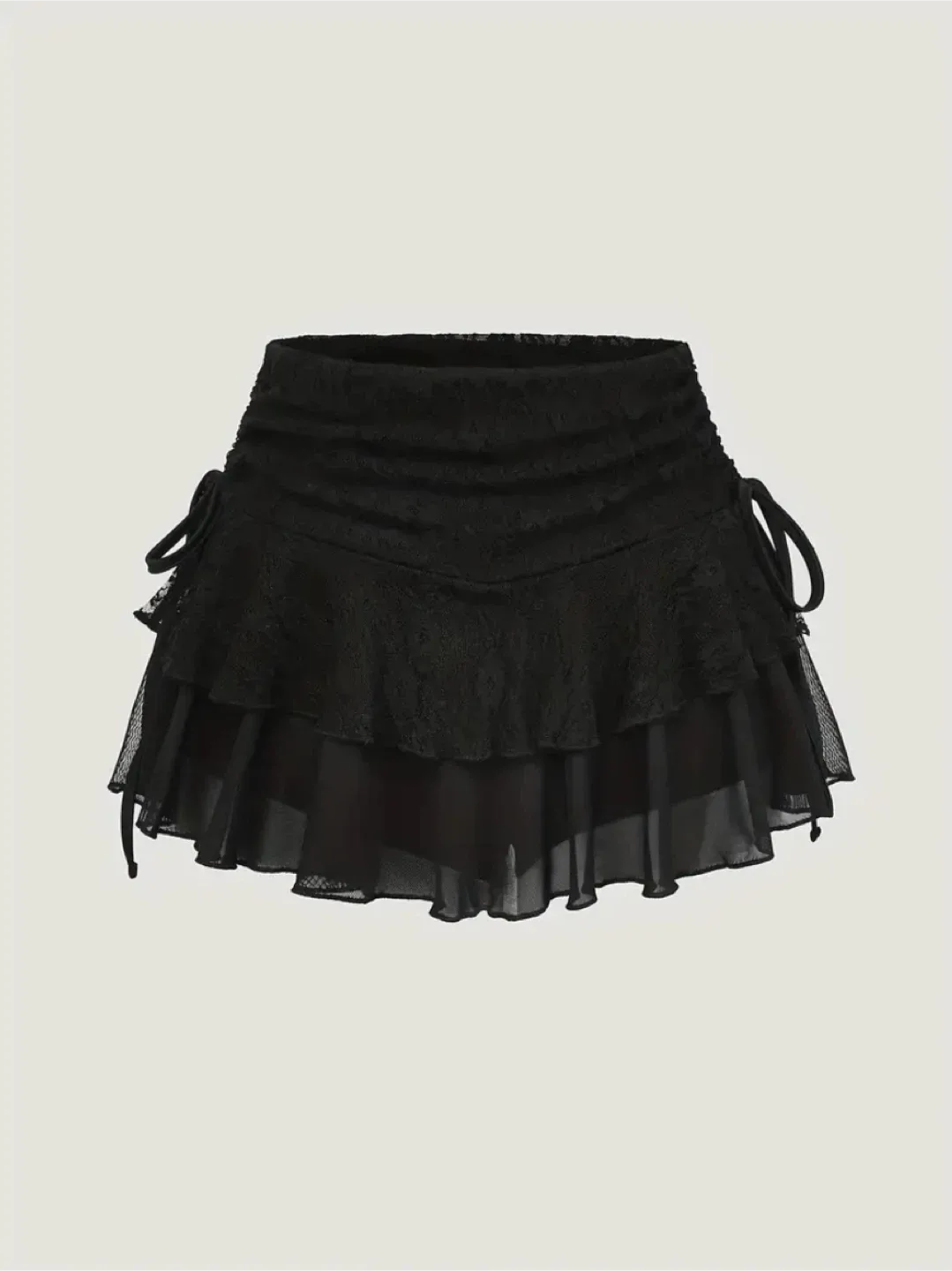 Black Lace Ruffle Mini Skirt