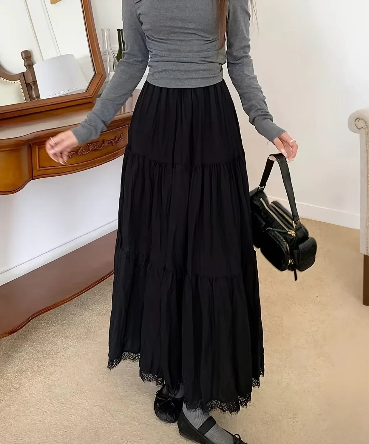 Black Tiered Maxi Skirt