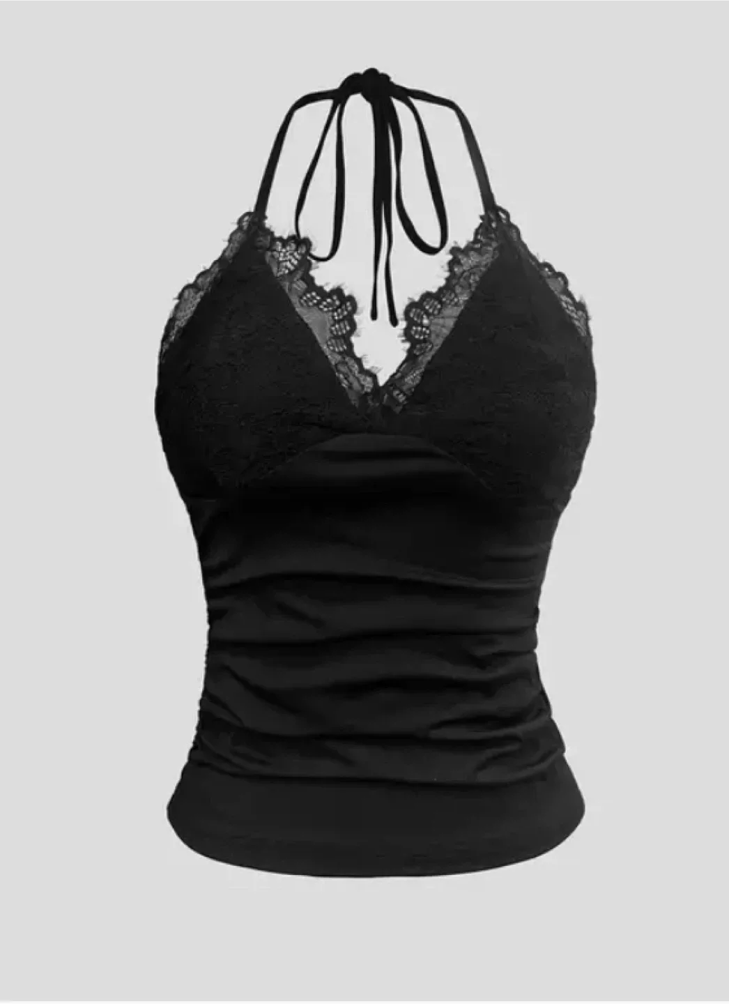 Black Halter Top with Lace Trim