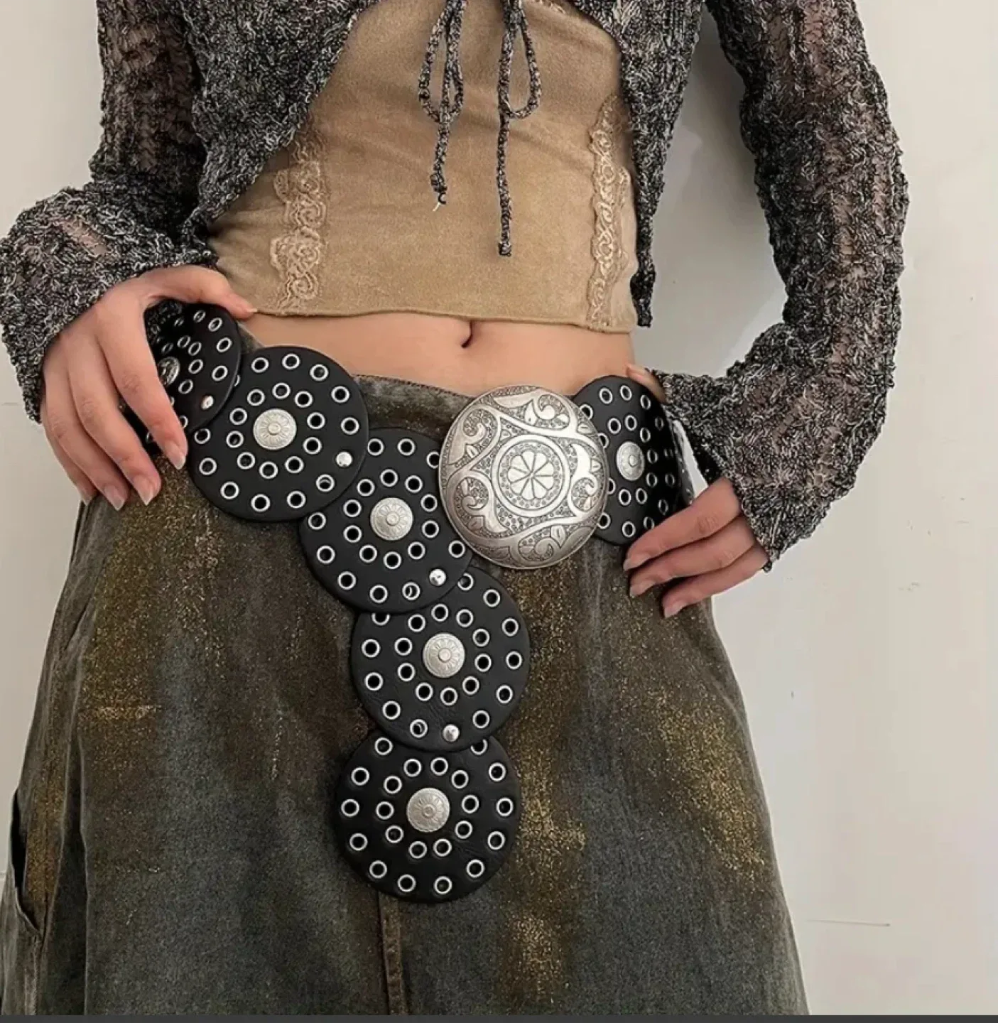 Statement Belt - Black Leather with Silver Details