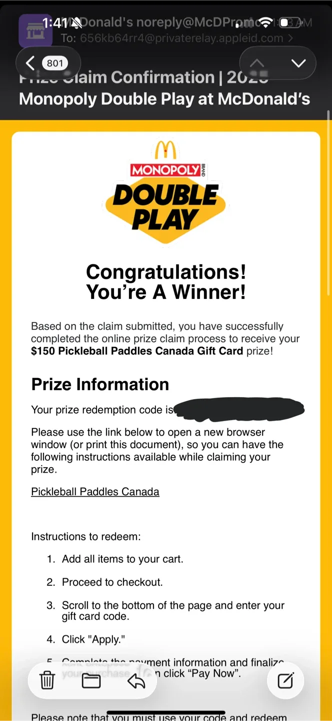 Pickleball Paddles Canada $150 Gift Card