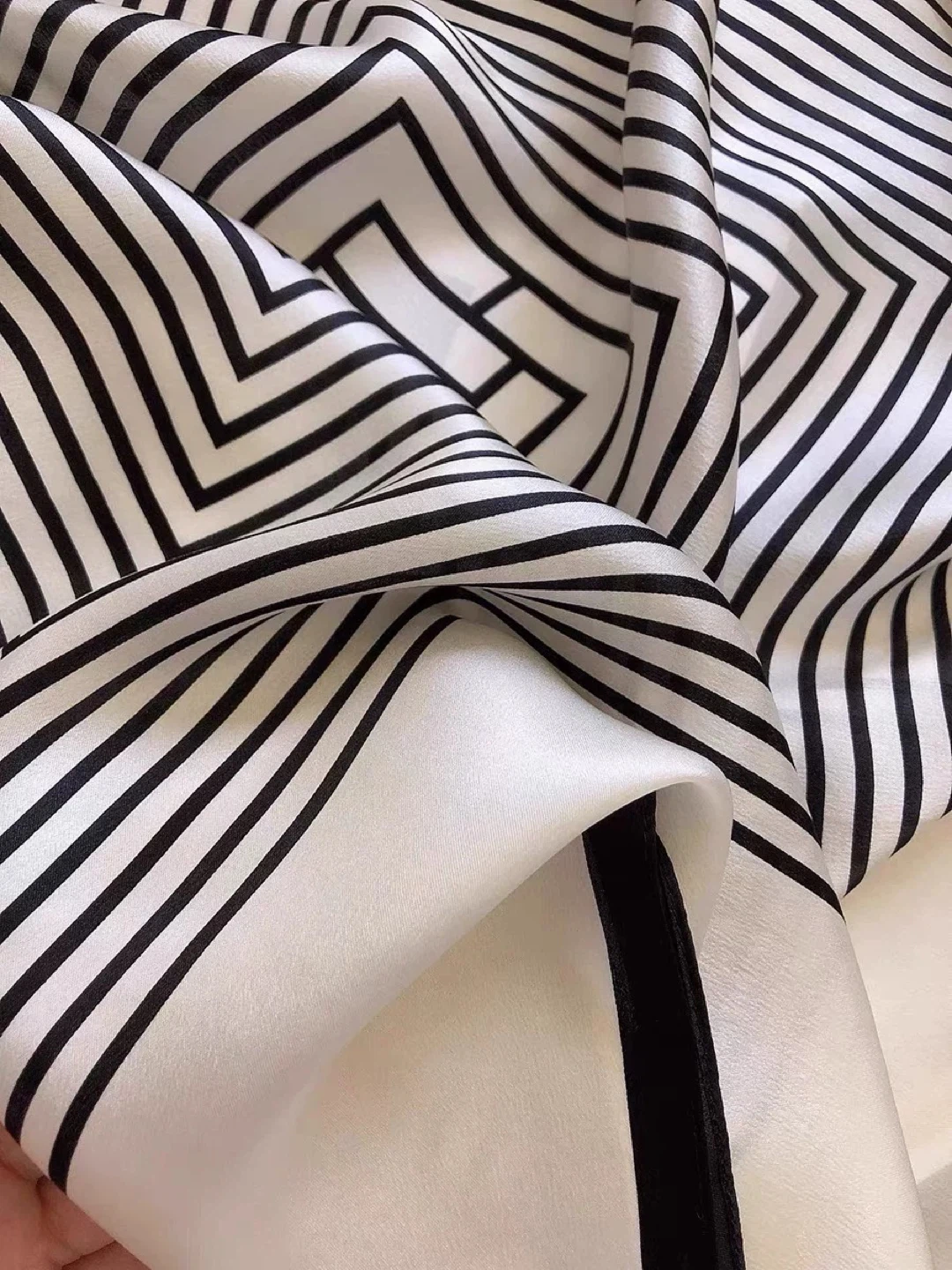 Silk Scarf - Black and White Pattern