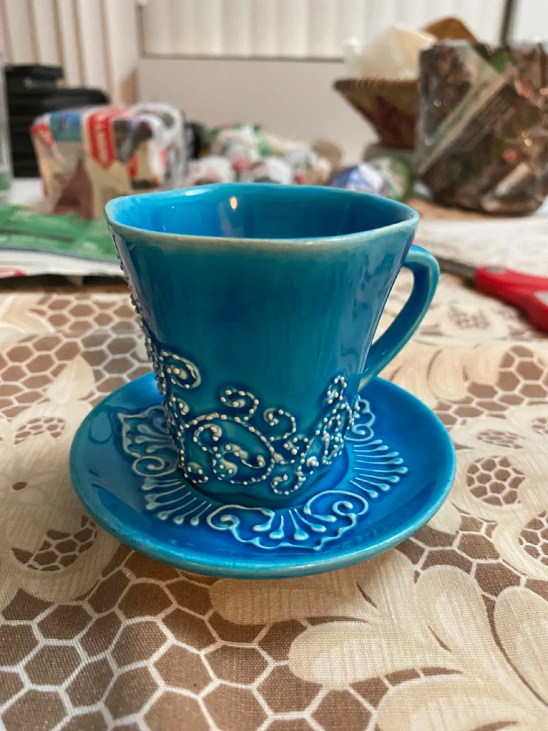 Blue Ceramic Tea Cup and Saucer thumbnail