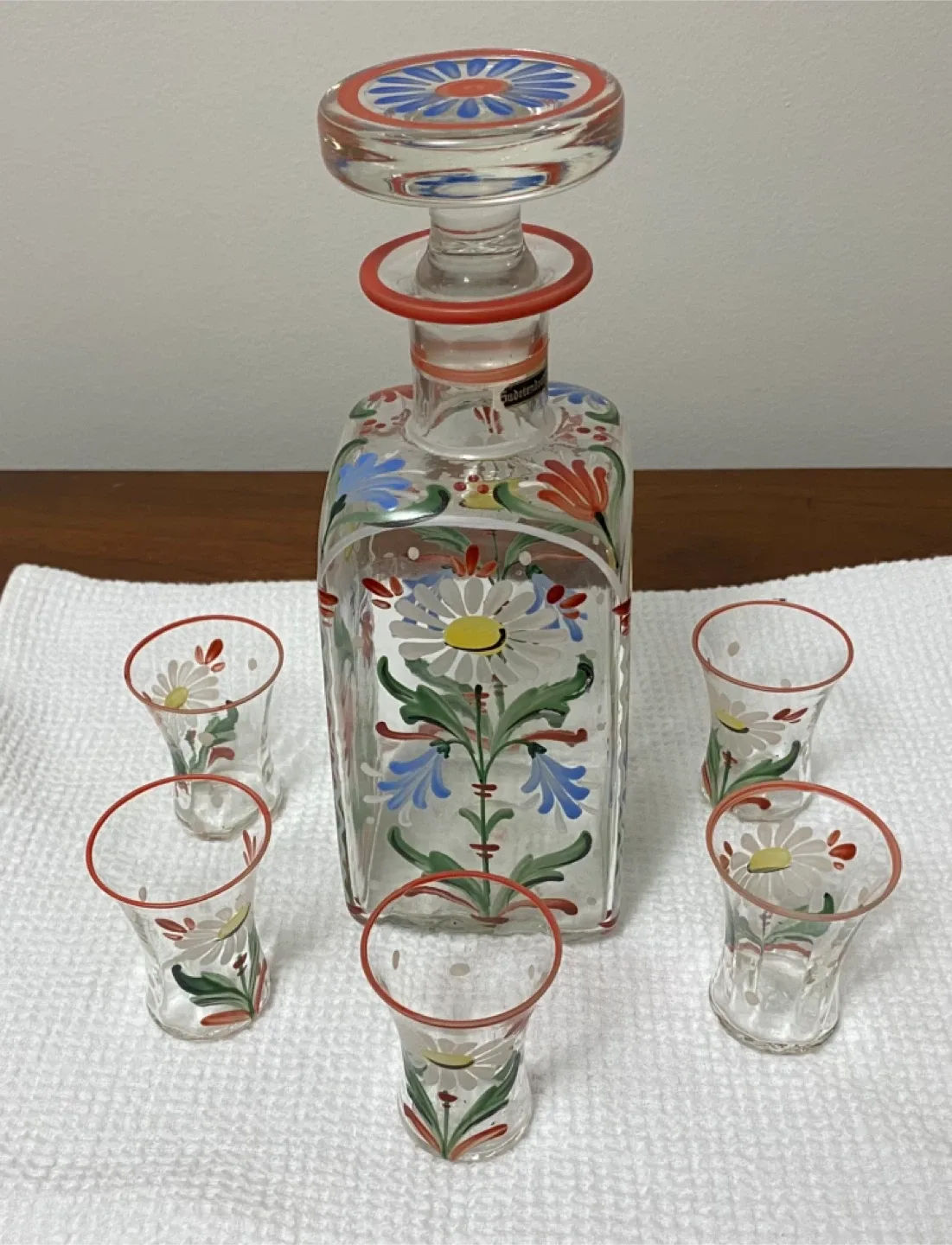 Vintage Painted Glass Decanter Set thumbnail
