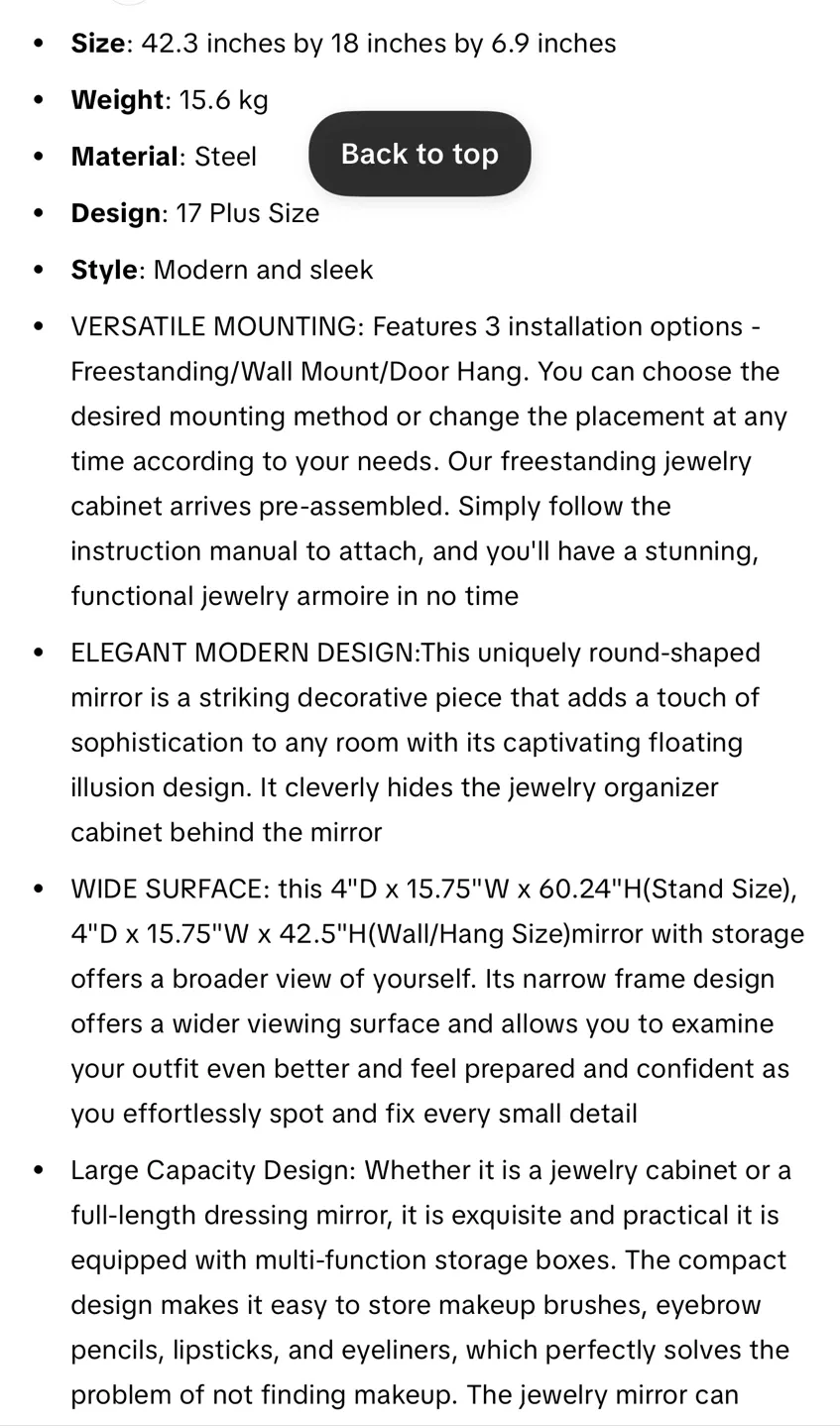 Miuvanity LED Mirror Jewelry Cabinet, White image indicator(3)