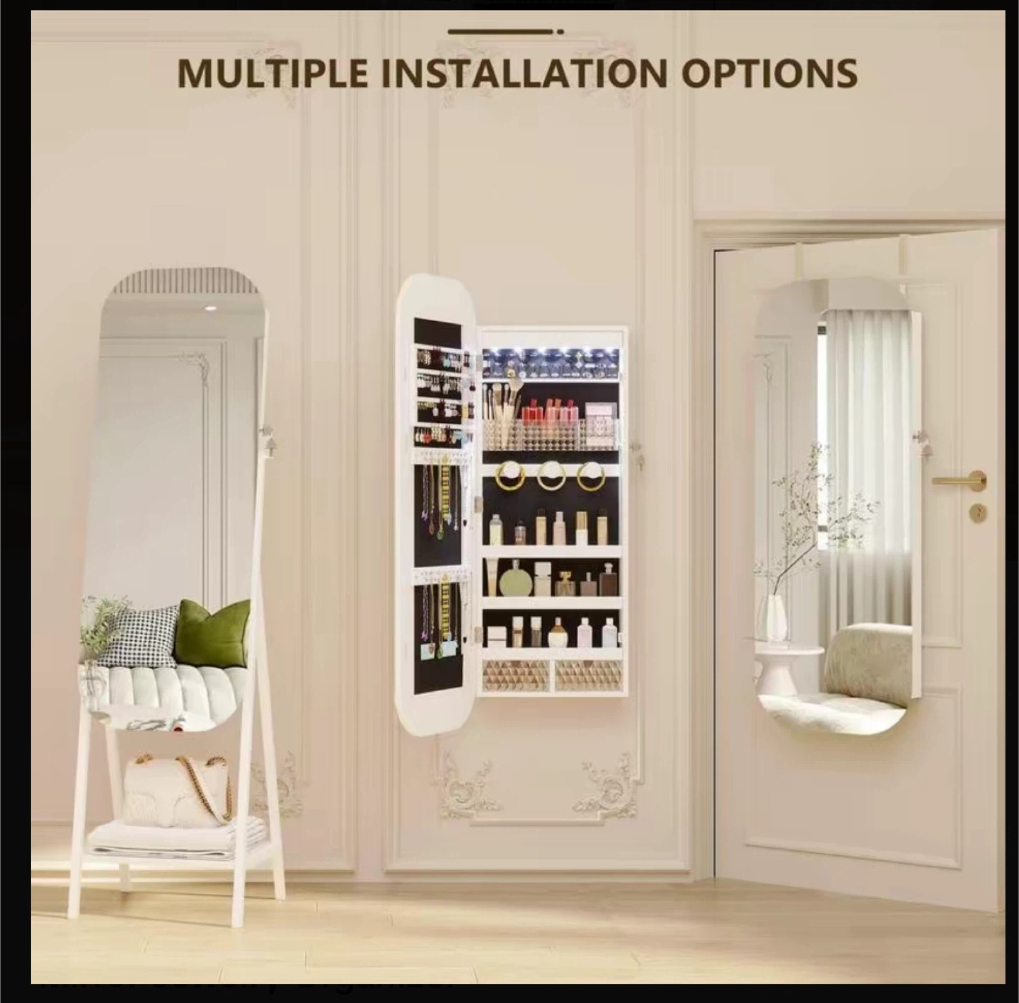 Miuvanity LED Mirror Jewelry Cabinet, White - photo 4
