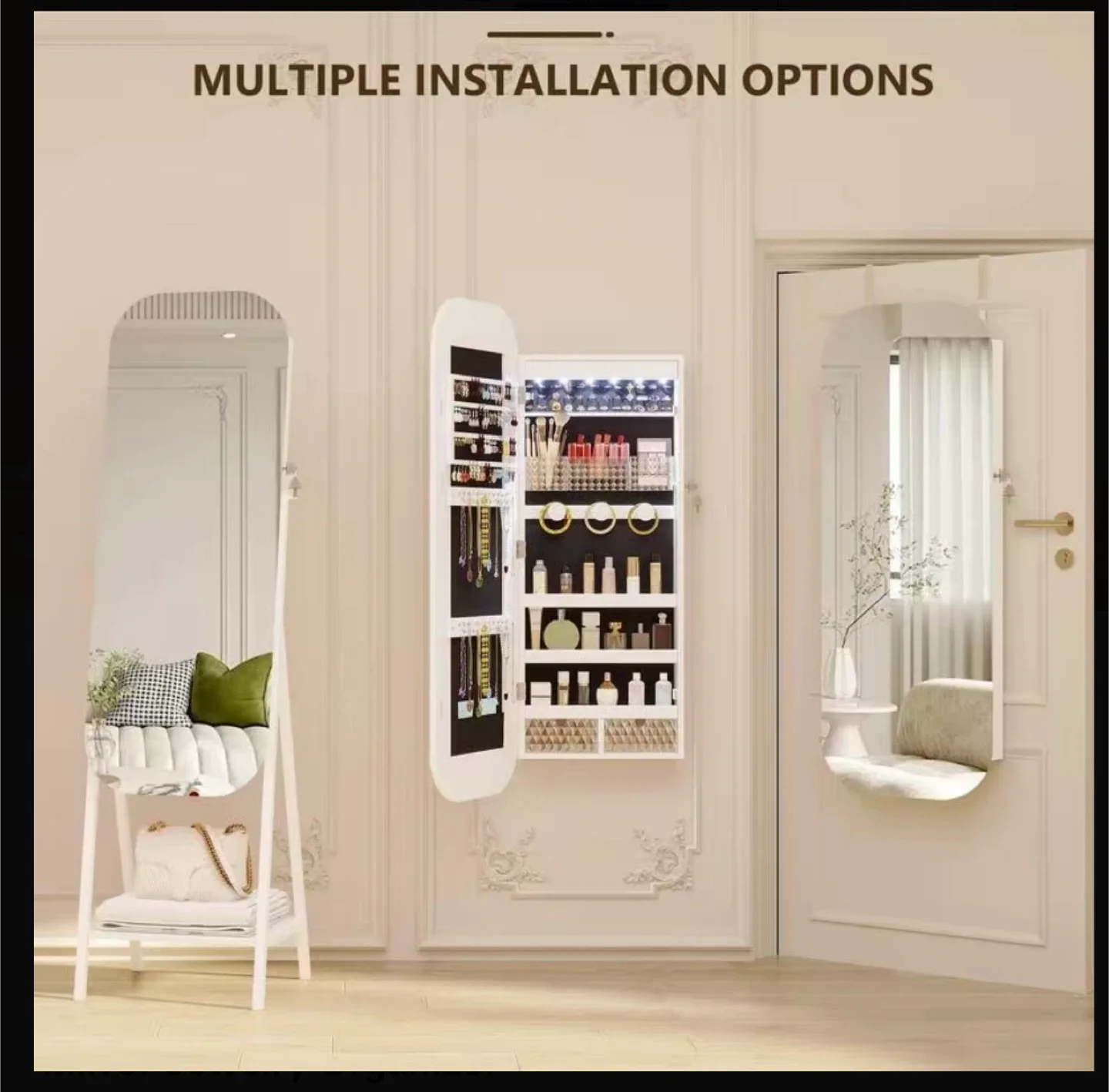 Miuvanity LED Mirror Jewelry Cabinet, White image indicator(4)