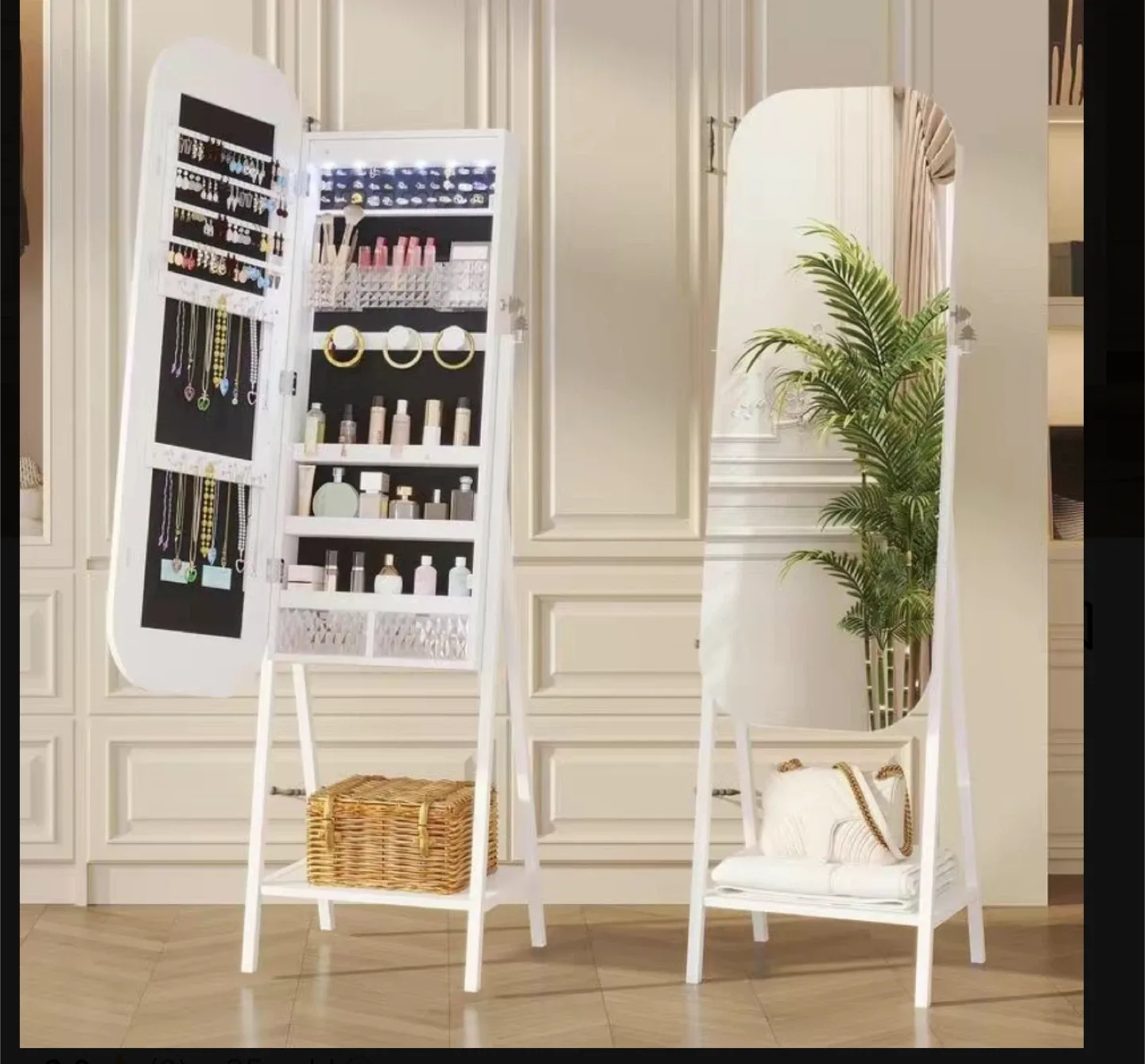 Miuvanity LED Mirror Jewelry Cabinet, White image indicator(9)