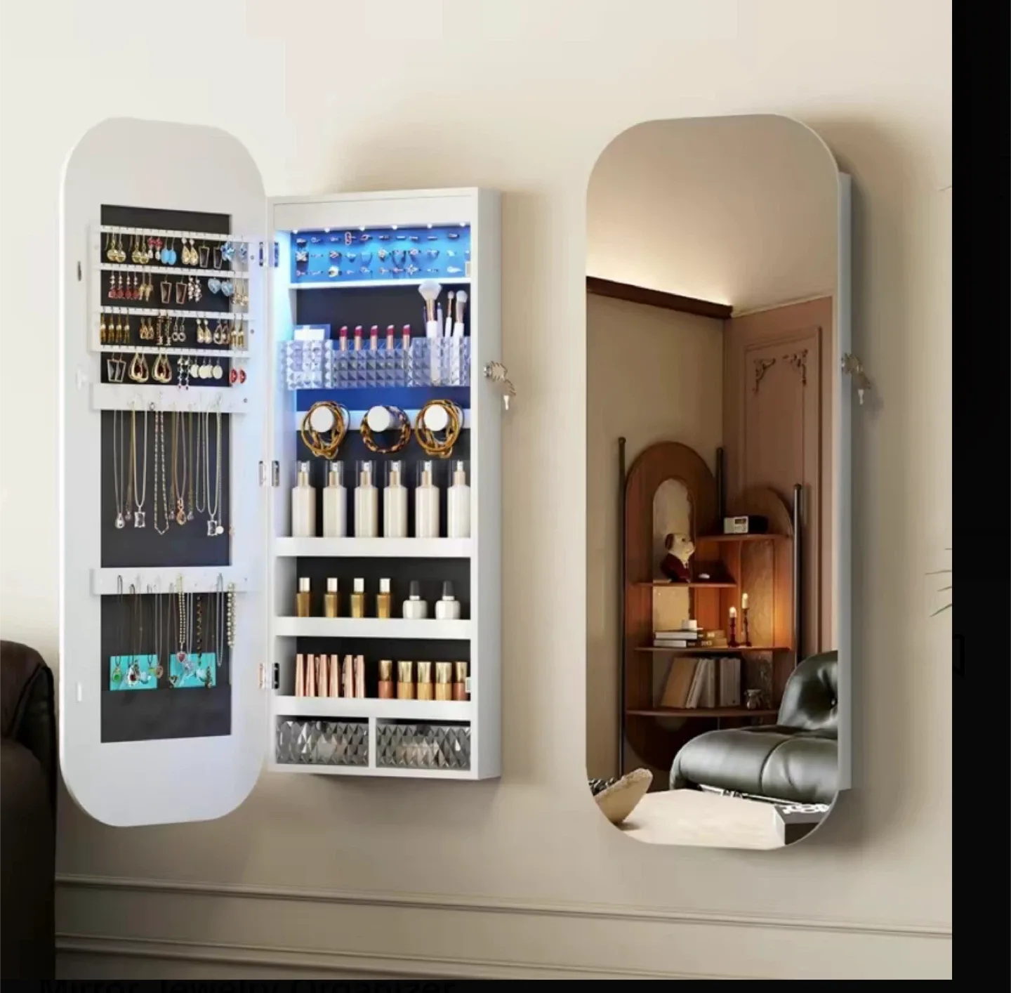 Miuvanity LED Mirror Jewelry Cabinet, White image indicator(10)