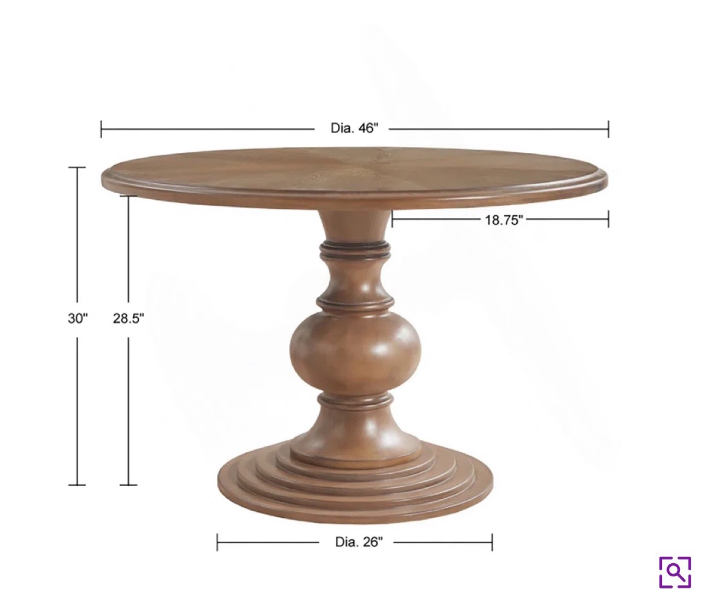 Lexi Wood Pedestal Dining Table, 46 in - photo 2