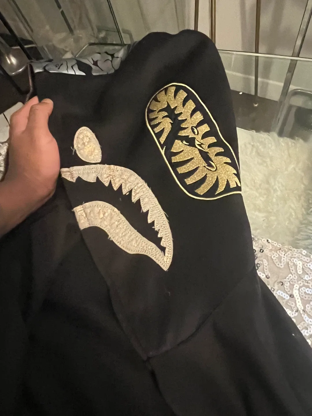 Bathing Ape (BAPE) Black and gold Zip-Up Hoodie broken zipper image indicator(5)