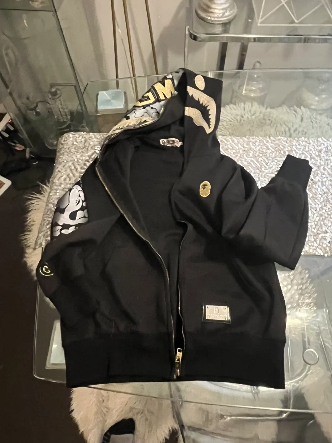 Bathing Ape (BAPE) Black and gold Zip-Up Hoodie broken zipper