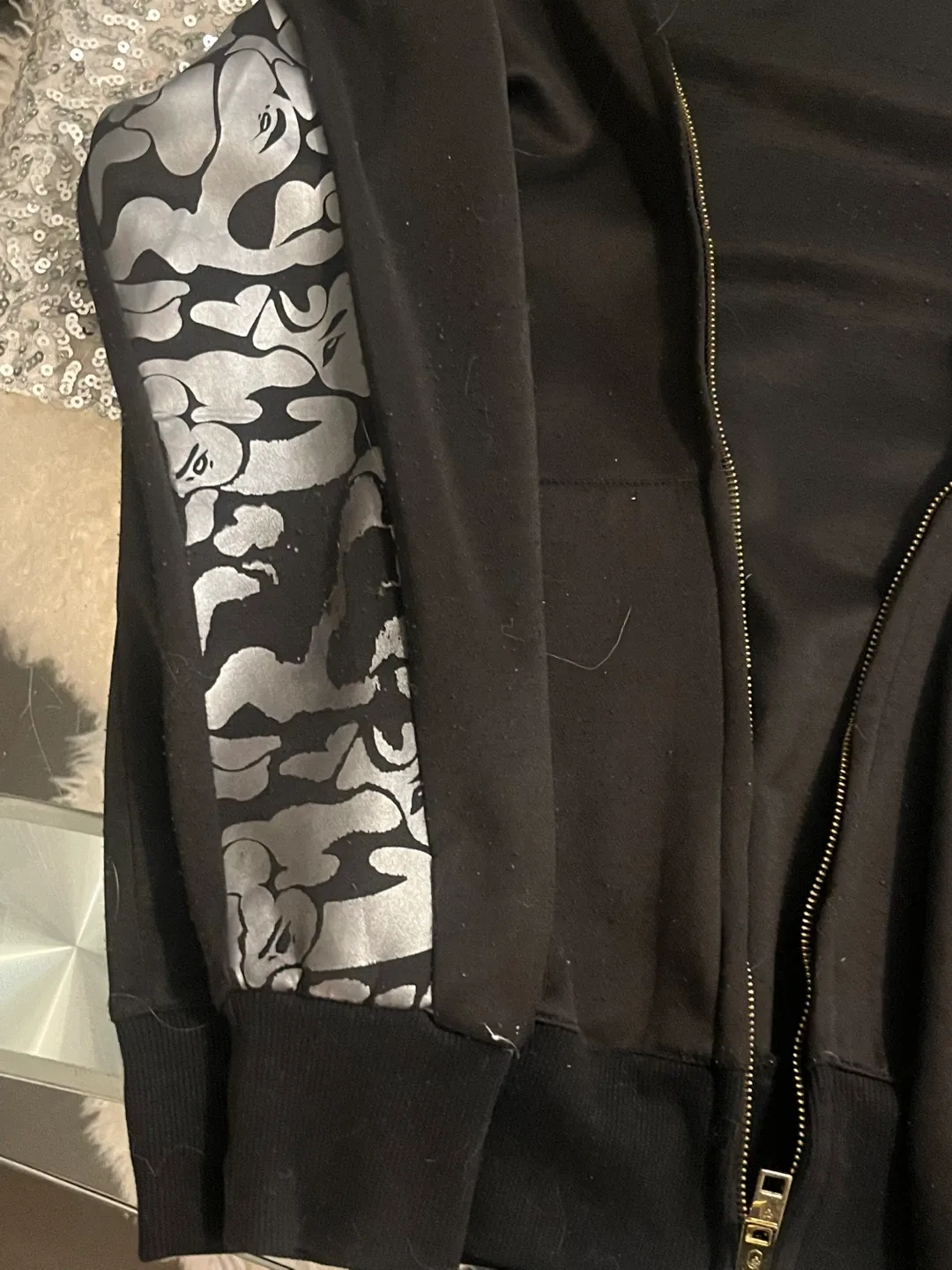 Bathing Ape (BAPE) Black and gold Zip-Up Hoodie broken zipper image indicator(8)