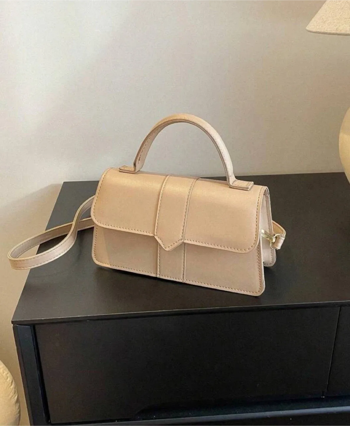 Beige minimalist top handle flap square bag thumbnail