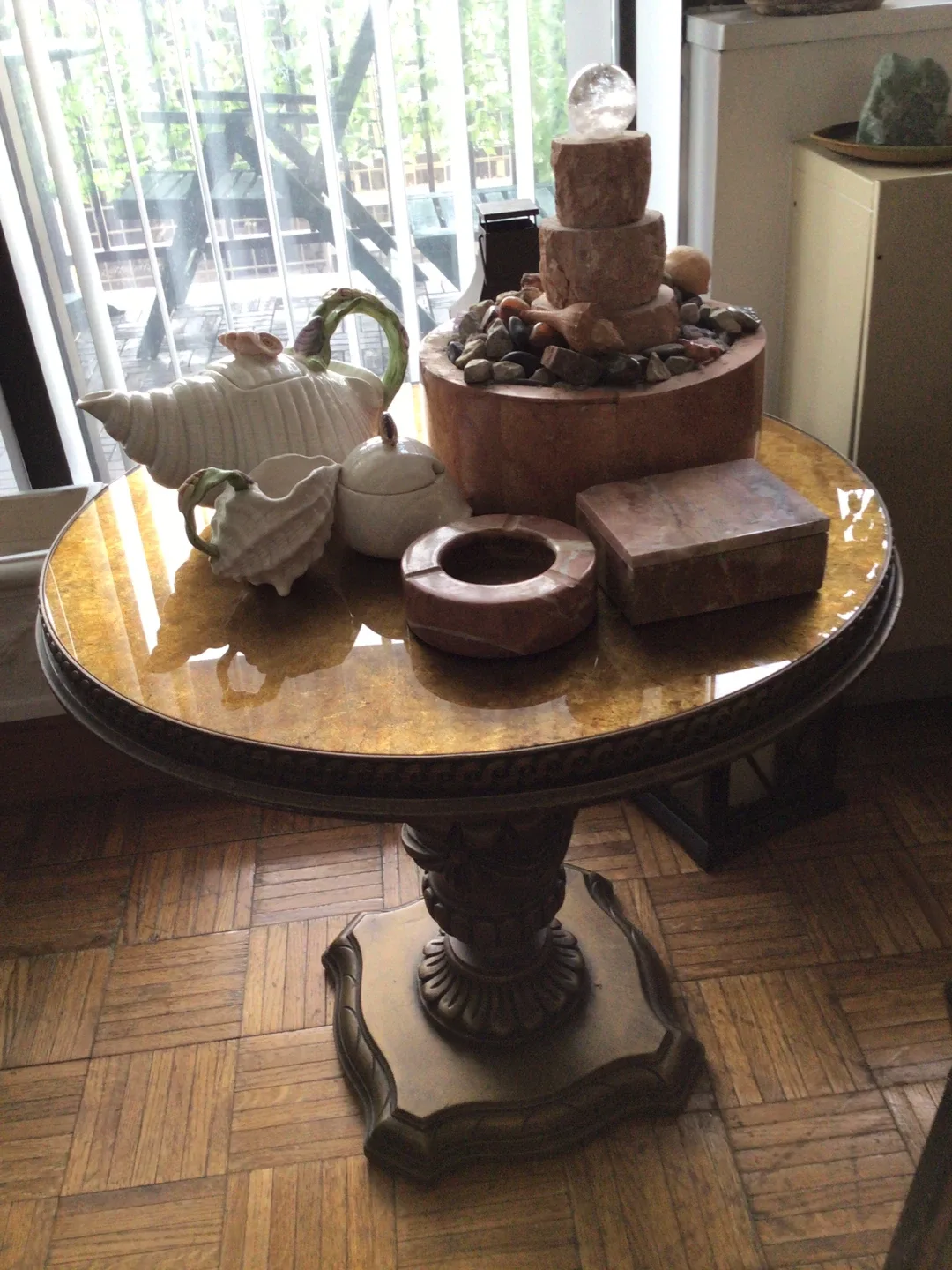 Art Deco Carved Wooden & Glass Coffee Table image indicator(5)