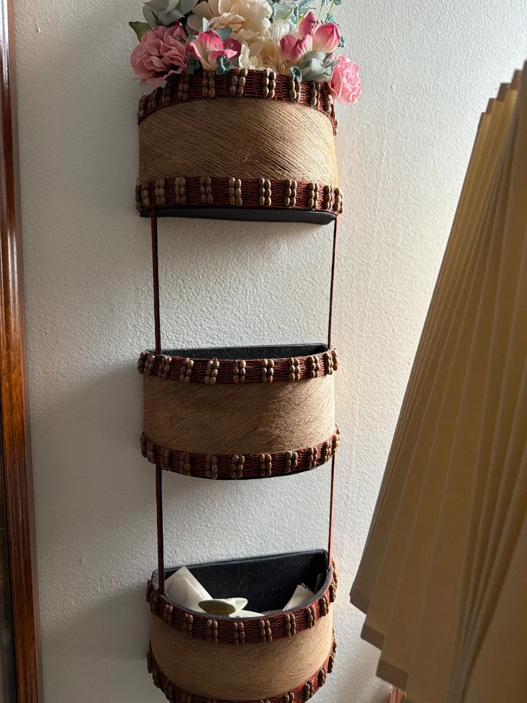 Hanging Wall Basket with Flower Decor