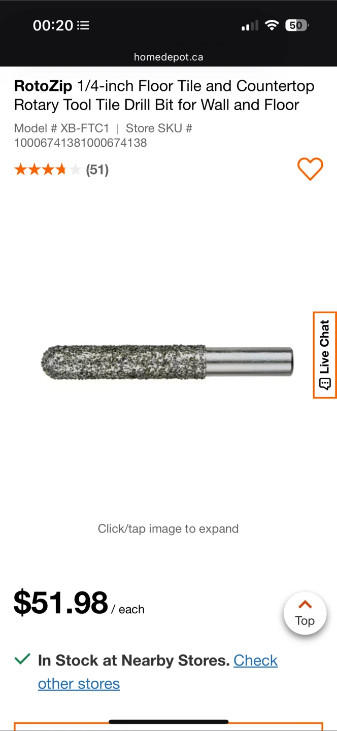 *New* RotoZip $58+ 1/4-inch Floor Tile Drill Bit, XB-FTC1 - photo 2