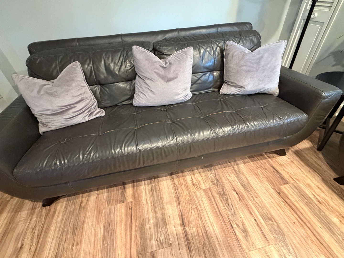 Leather Sofa and Armchair Set - Dark Gray - photo 5