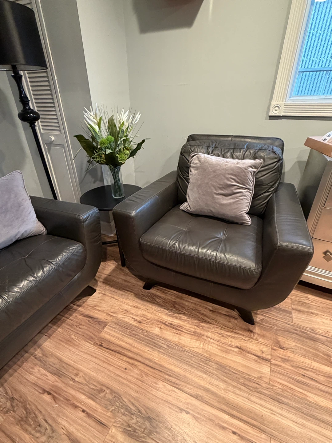 Leather Sofa and Armchair Set - Dark Gray - photo 3