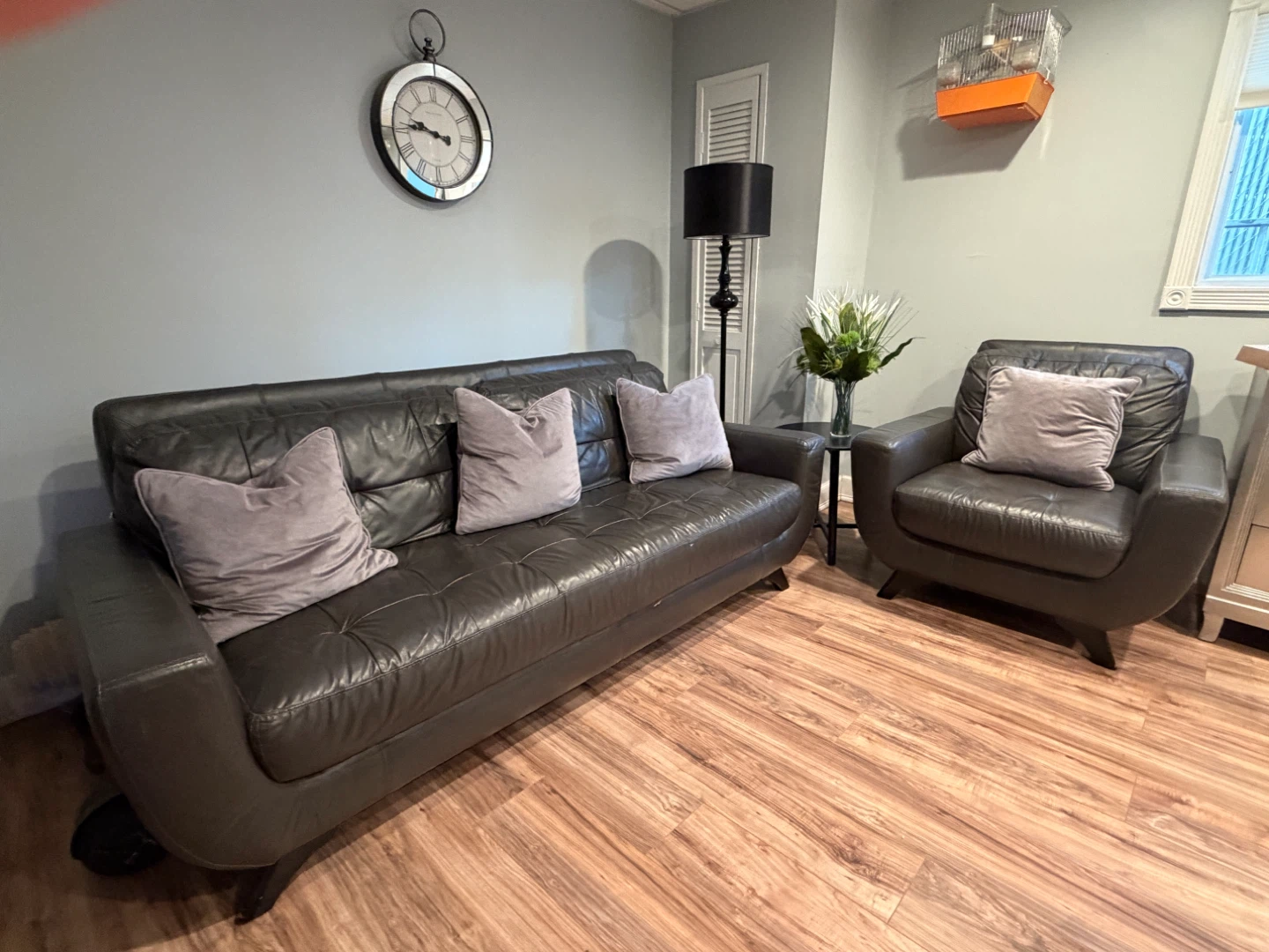 Leather Sofa and Armchair Set - Dark Gray - photo 2