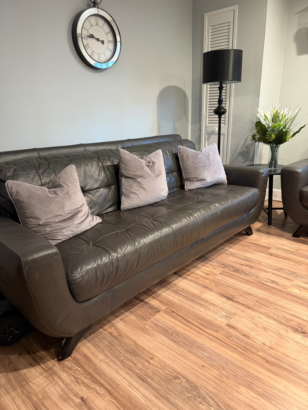 Leather Sofa and Armchair Set - Dark Gray